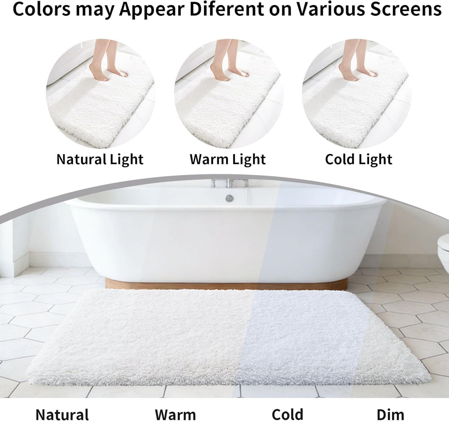 White Bathroom Rug 17x24 - Non-Slip Plush Small Bath Mat, Highly Absorbent & Ultra Soft Fluffy Floor Mat, Machine Washable for Shower and Tub