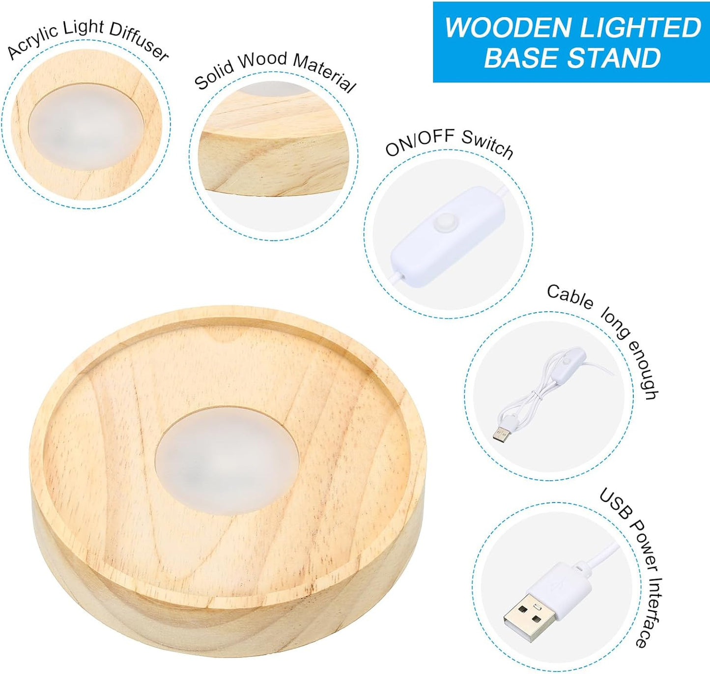 PATIKIL 4 Inch Wooden LED Light Base, Wood Light Display Base Stand Li