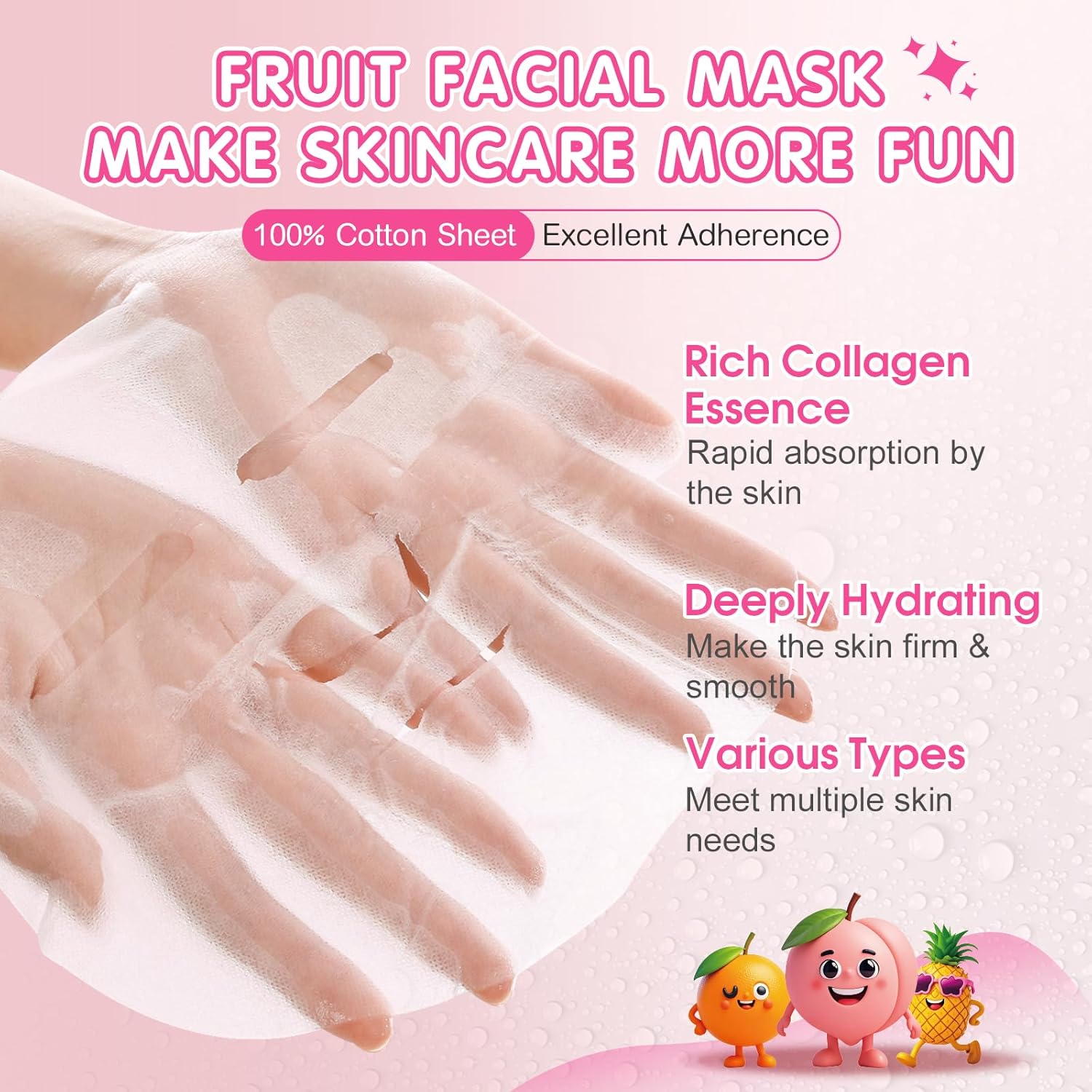 14 Pack Fruit Face Masks Skincare for Kids, Sheet Hydrating Facial Mas