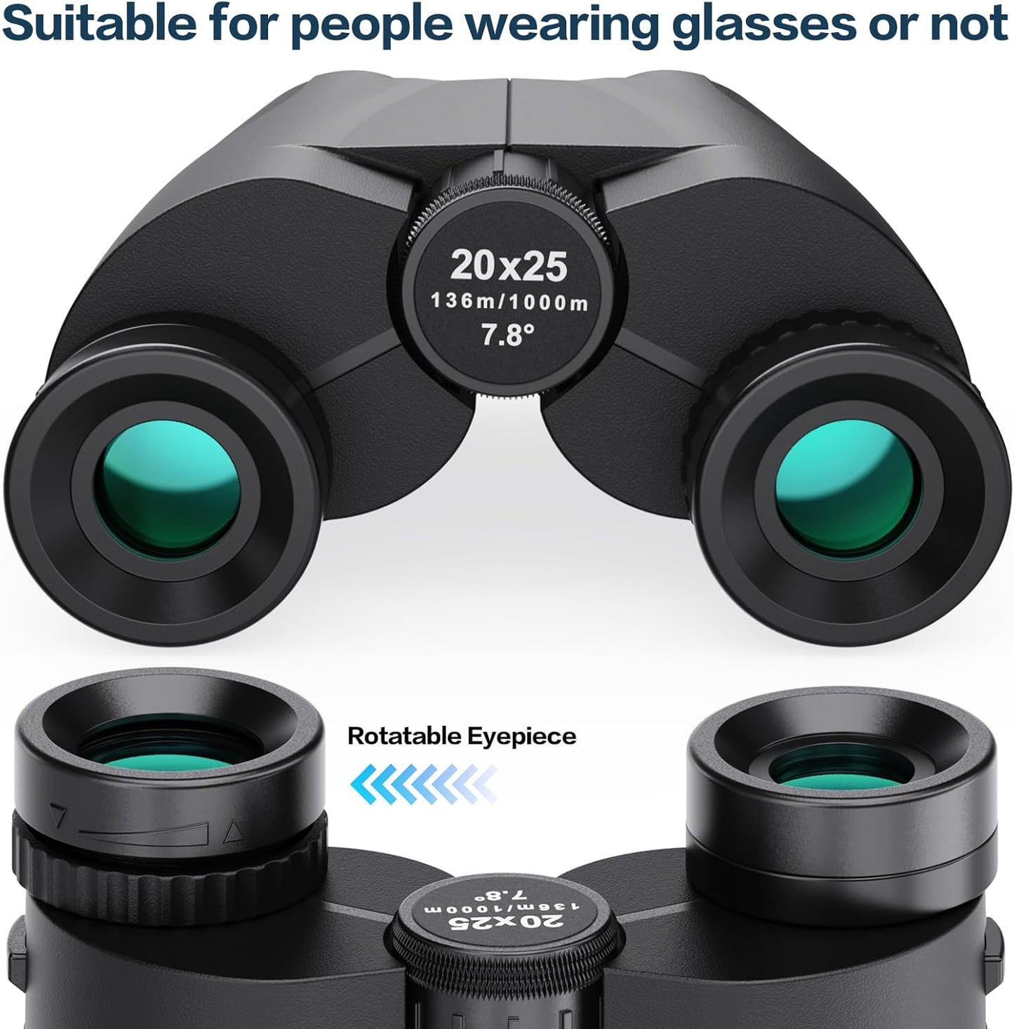 Binoculars for Adults and Kids, 20x25 Compact High Power Binoculars with Low Light Vision for Bird Watching, Large Eyepiece Waterproof Outdoor Hunting, Travel, Sightseeing