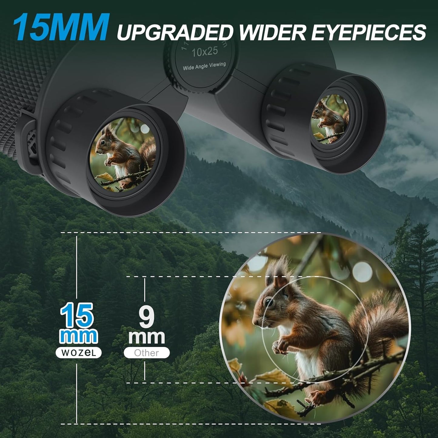 10x25 High Powered Binoculars for Adults - Wozel Compact Binoculars for Kids with Large View - Small Pocket Binoculars for Bird Watching Hunting Stargazing Cruise Ship Travel Hiking