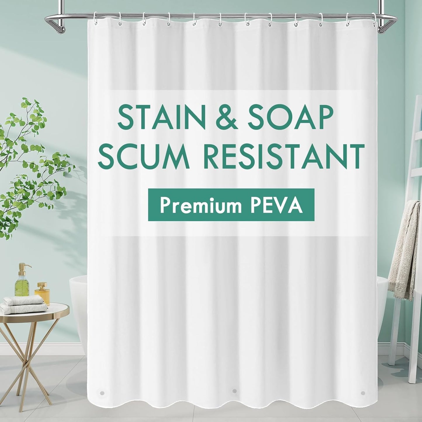 MitoVilla White Peva Shower Curtain Liner, Simple Plastic Shower Curta