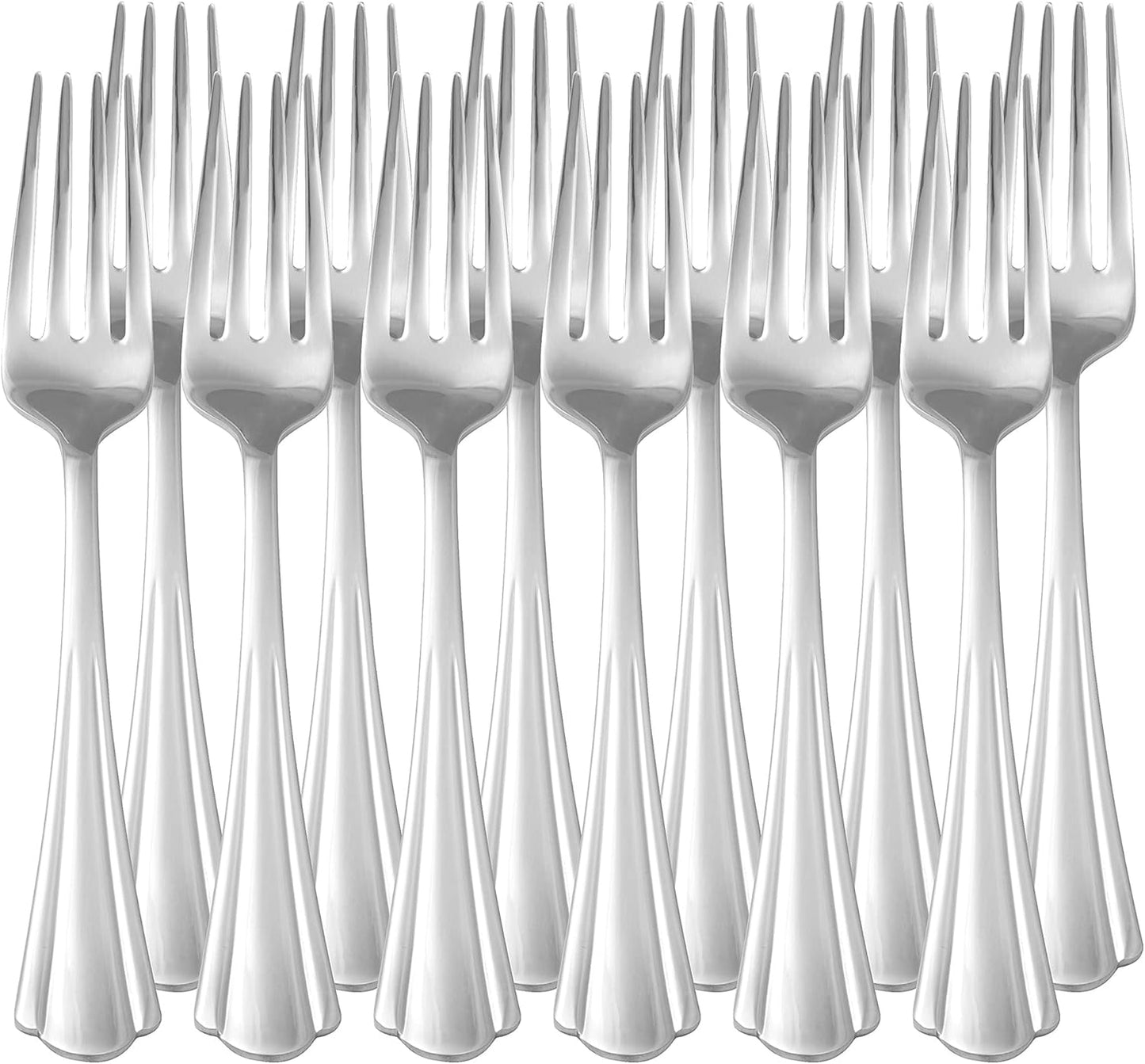 Amazon Basics Stainless Steel Dishwasher Safe Dinner Forks with Scalloped Edge, Well-Balanced Weight, Silver, Pack of 12