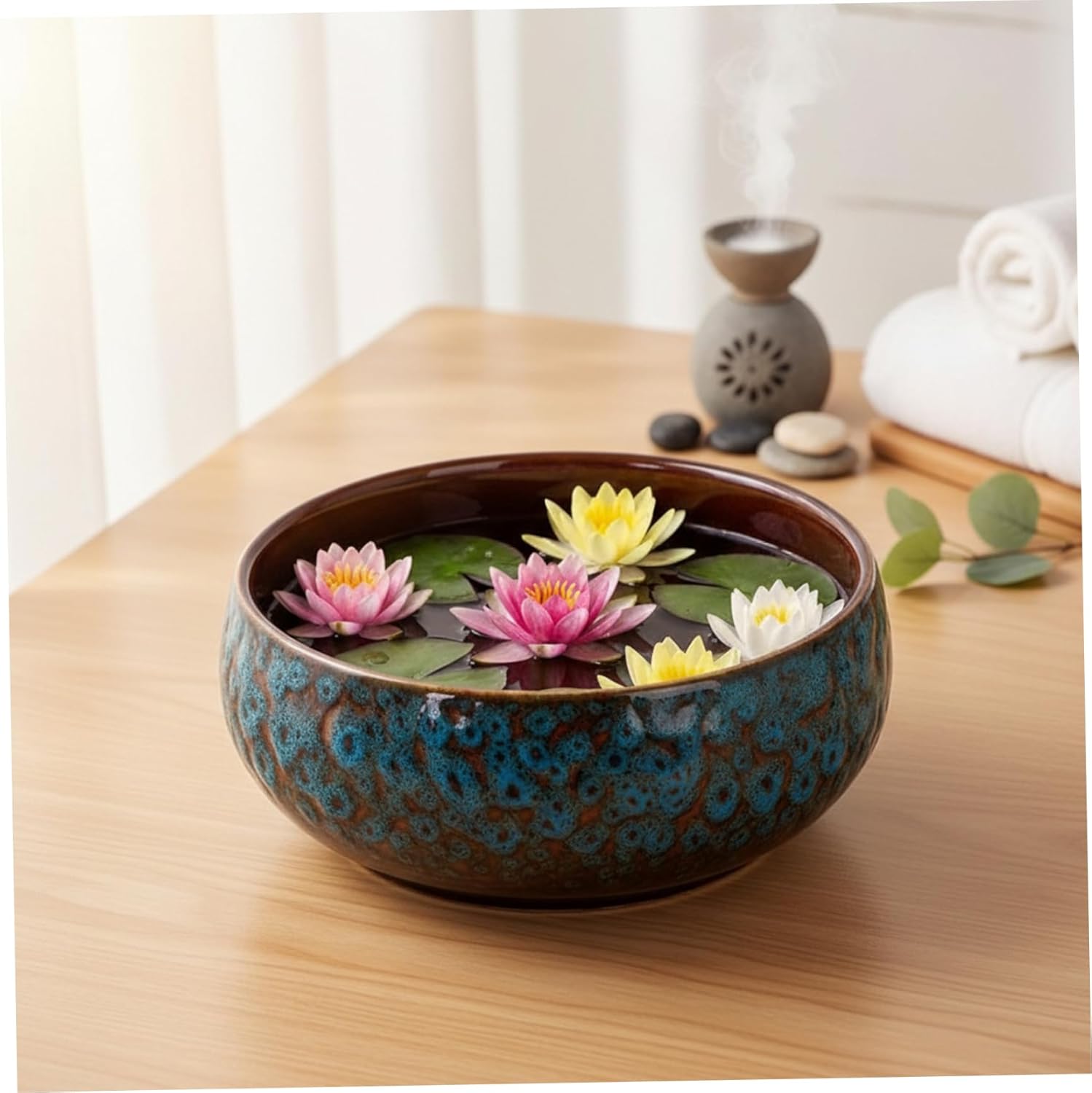Ceramic Water Lotus Bowl, Decorative Lotus Bowl Planter Dual Use Tea W