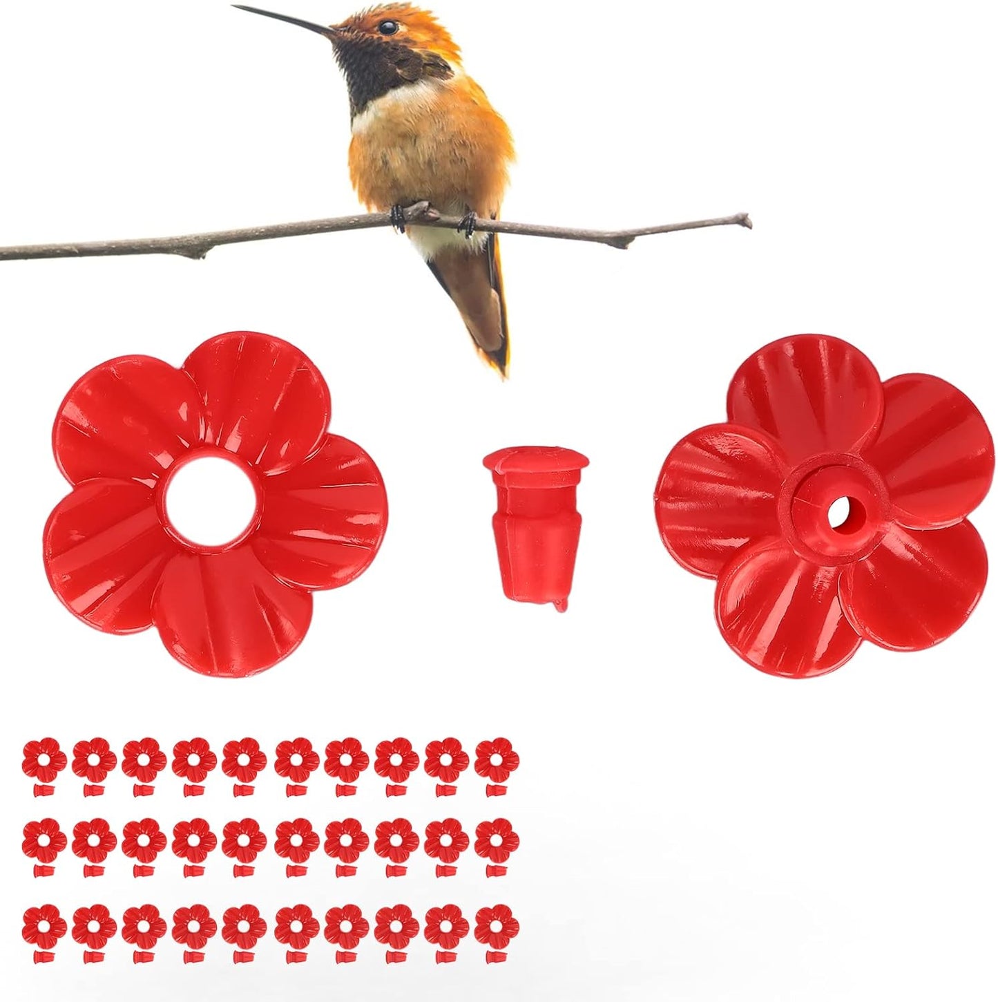 Watris Veiyi 30 Sets Hummingbird Feeder Replacement Flowers Parts, Bird Feeder Replacement Parts, Hummingbird Feeder Accessories for Hummingbird Feeder Hanging Feeder, 1.2in/3.1cm (Red)
