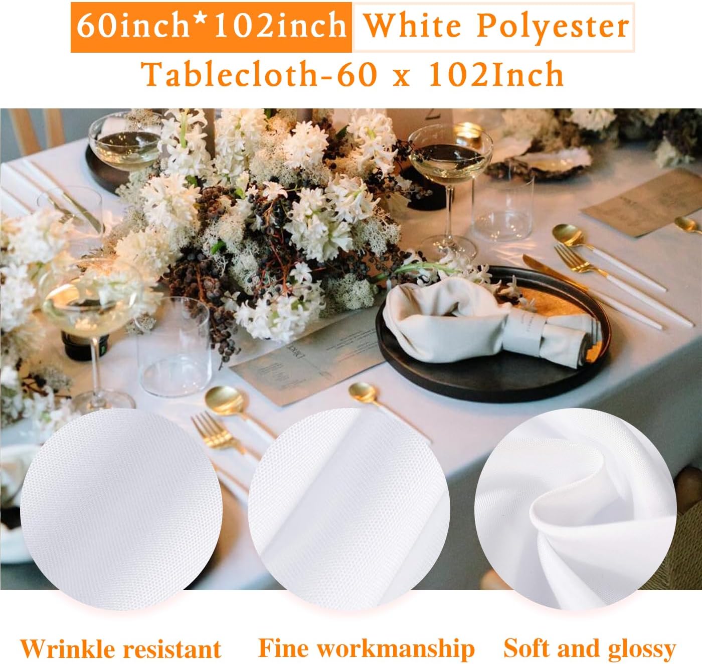 WIGENIUS 6 Pack White Table Cloth Rectangle Tablecloths 60X102 Inch,Polyester Table Cloth for 6 Foot Rectangle Tables,Wrinkle Resistant Washable Fabric Table Covers for Party,Wedding Banquet