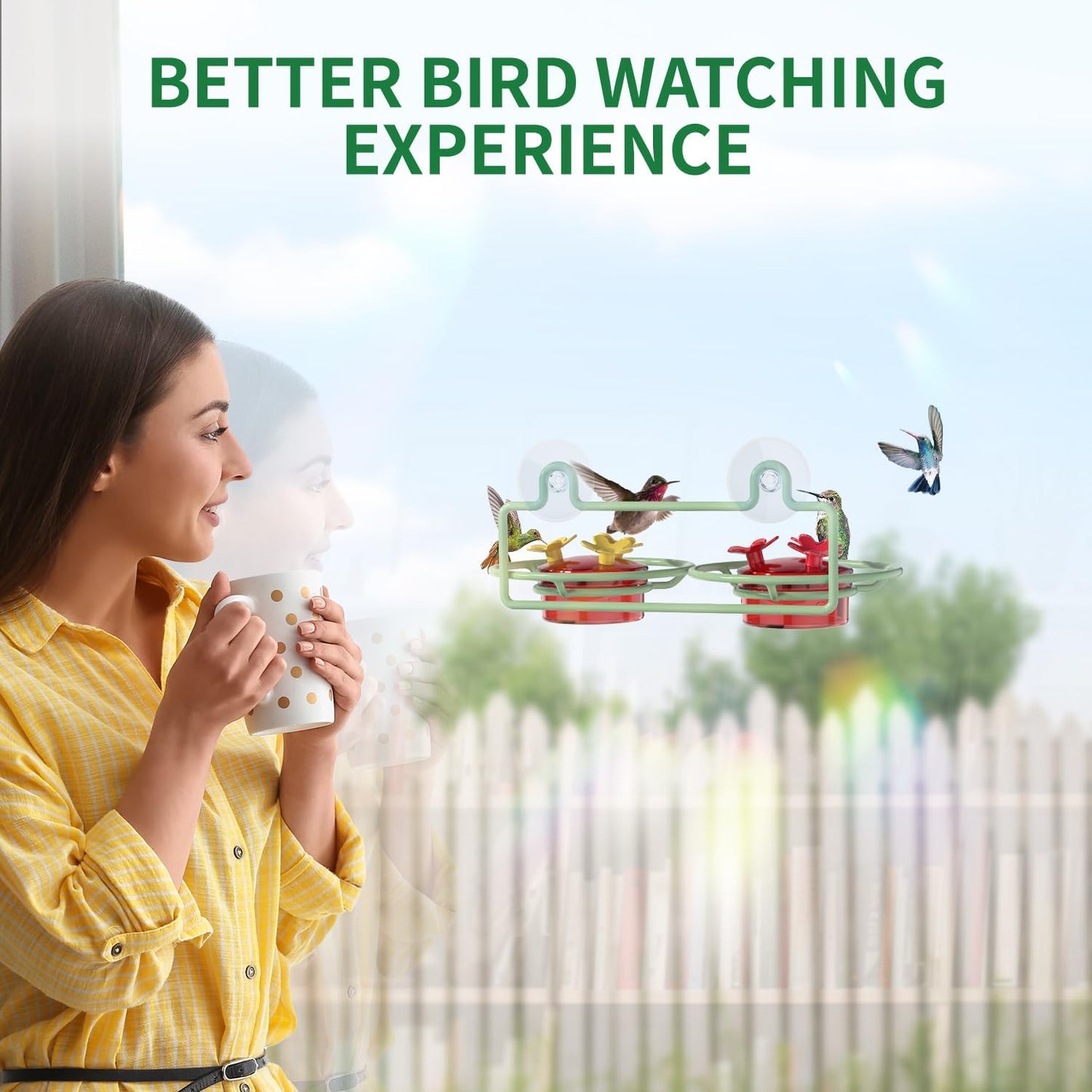 Window Hummingbird Feeder, Small Hummingbird Feeder for Outdoors with Strong Suction Cup - Metal Base & 6 Feeding Ports, Easy to Clean and Refill