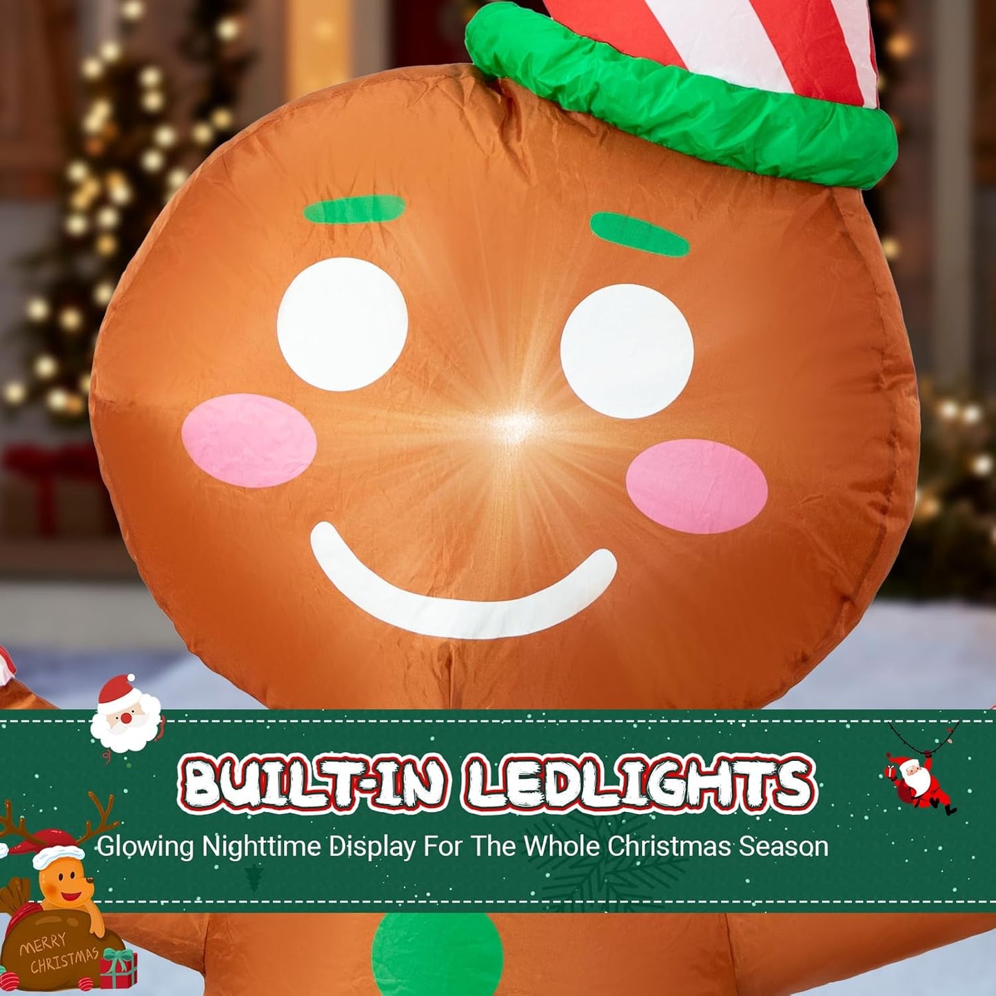 4FT Christmas Inflatables Outdoor Decorations, Gingerbread Man Blow Up