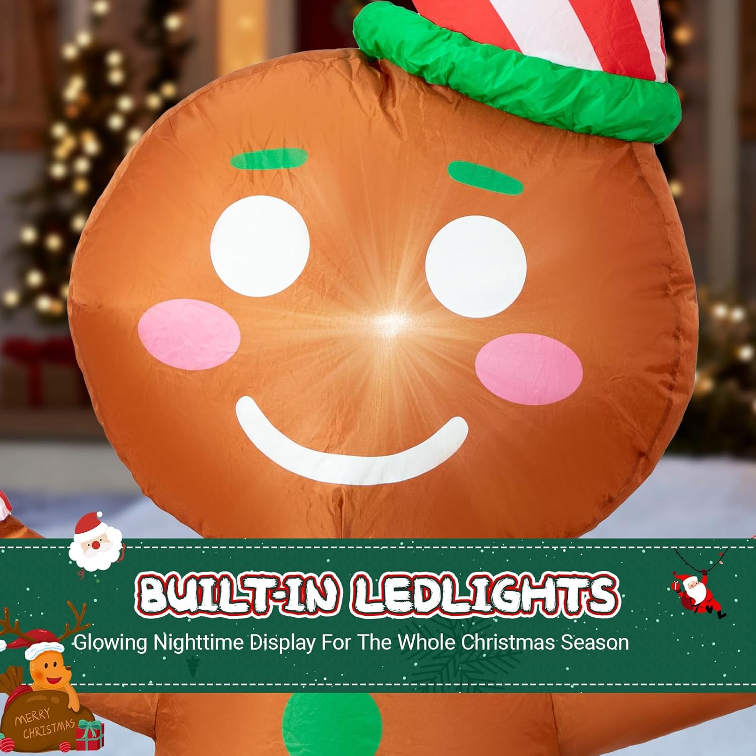 4FT Christmas Inflatables Outdoor Decorations, Gingerbread Man Blow Up