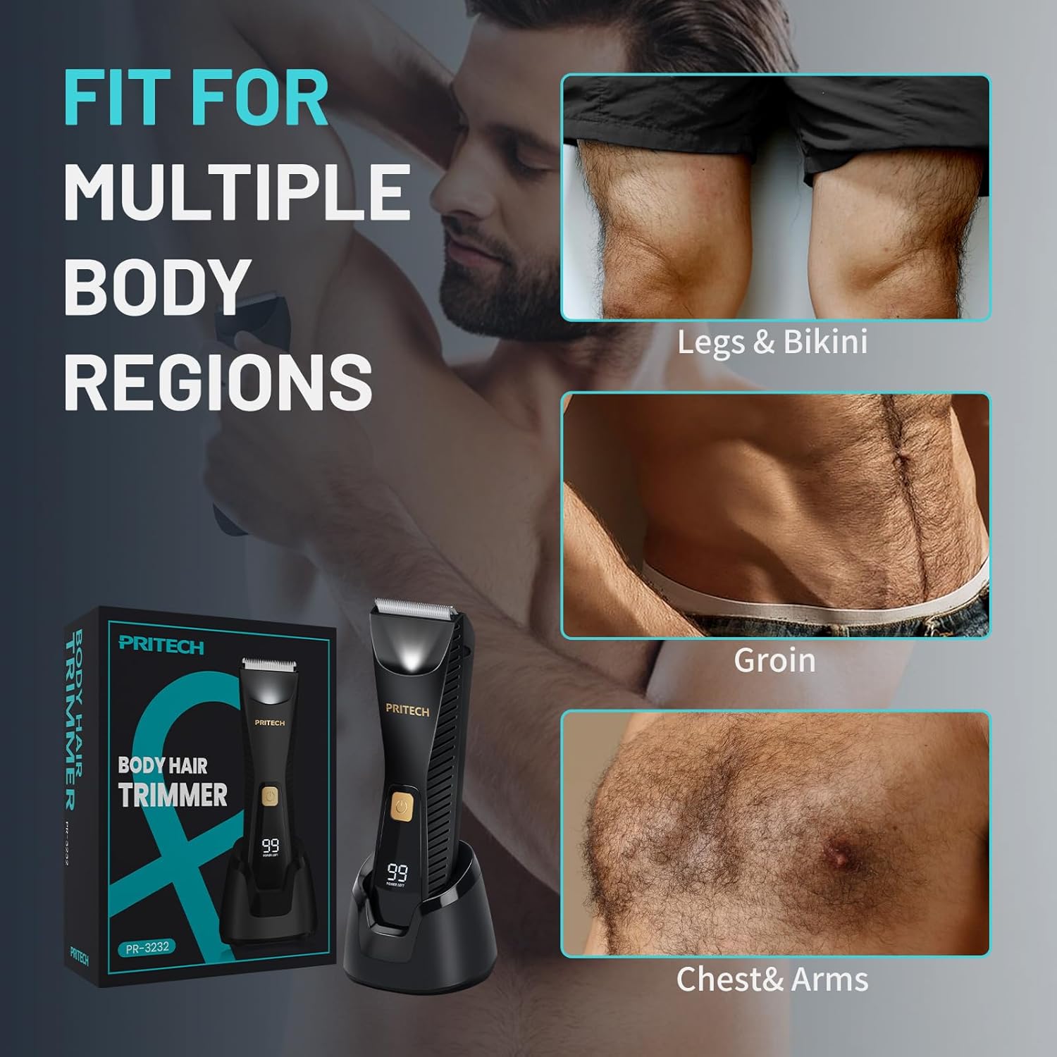 PRITECH Manscape Body Hair Trimmer for Men - Waterproof Pubic Hair Bal
