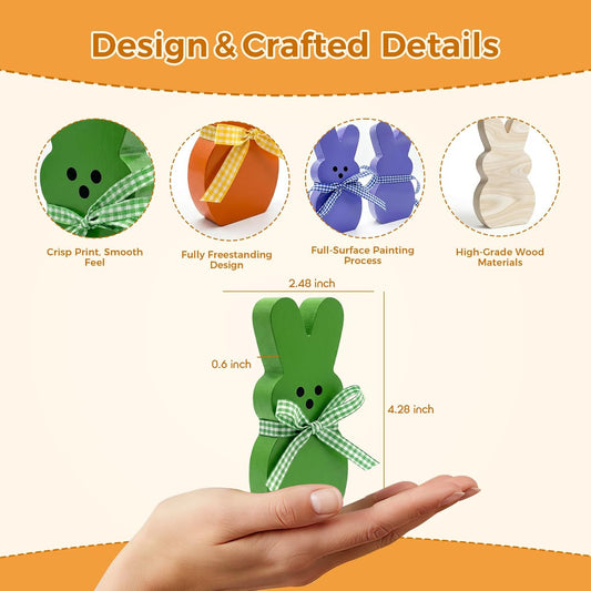 Easter Decorations for Home, 6 Pcs Wooden Bunny Table Decorations Sign
