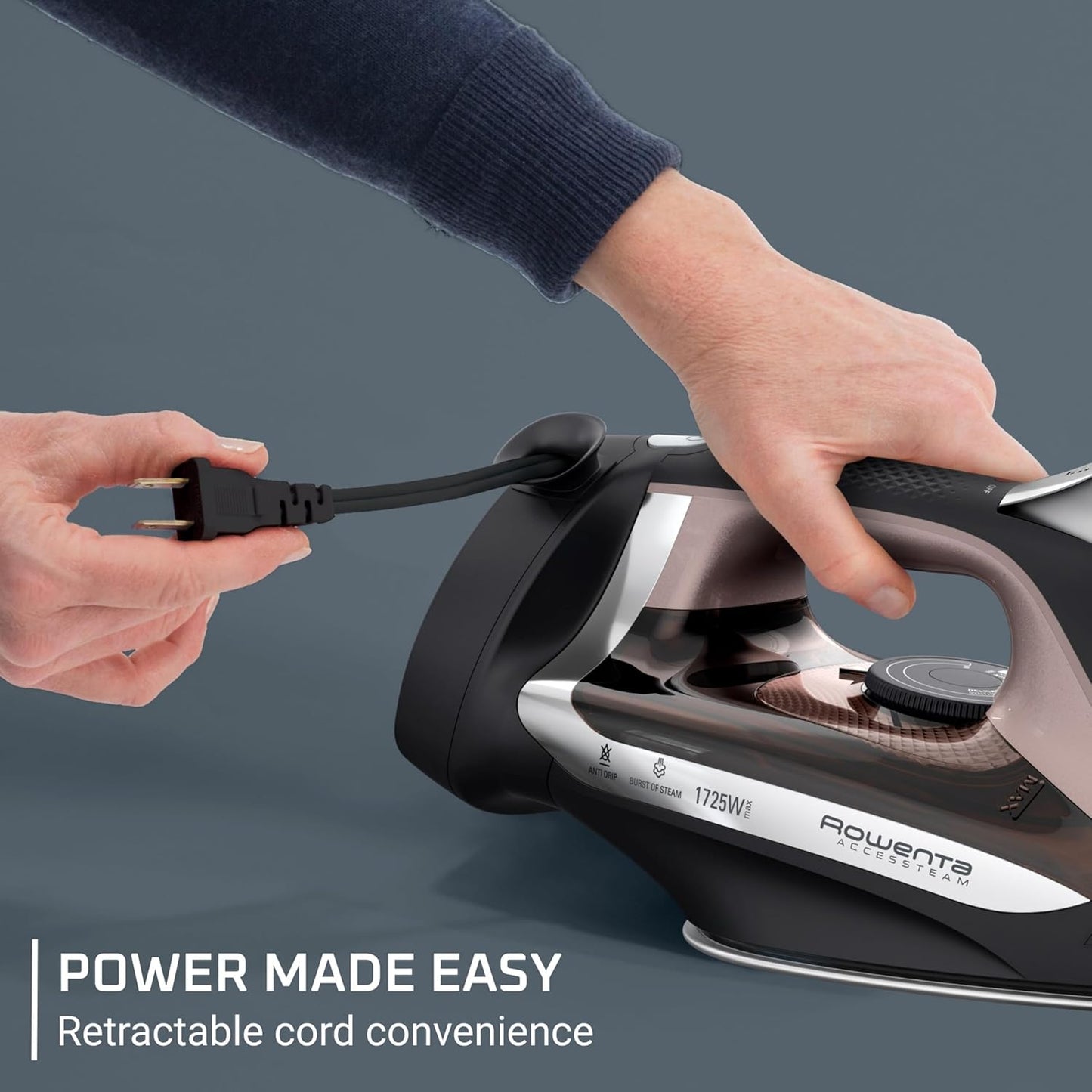 Rowenta AccessSteam Cordreel Steam Iron for Clothes, Anti-Drip Protection, Clothes Iron with Steamer, DW2459U1