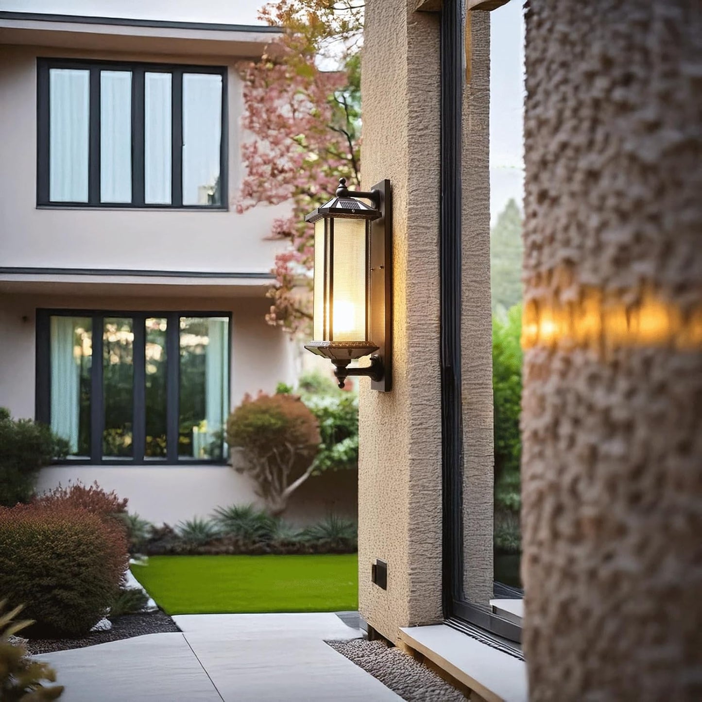Solar Outdoor Wall Light Fixture, Dark Coffee Aluminum Wall Lamp with Glass Shade, E26 Exterior Wall Sconce, Waterproof Wireless Wall Mounted Lantern for Porch, Patio, Garden, Yard, Garage