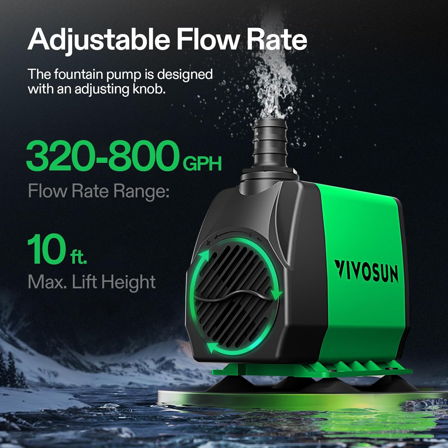 VIVOSUN 800GPH Submersible Pump(3000L/H, 24W), Ultra Quiet Water Fount
