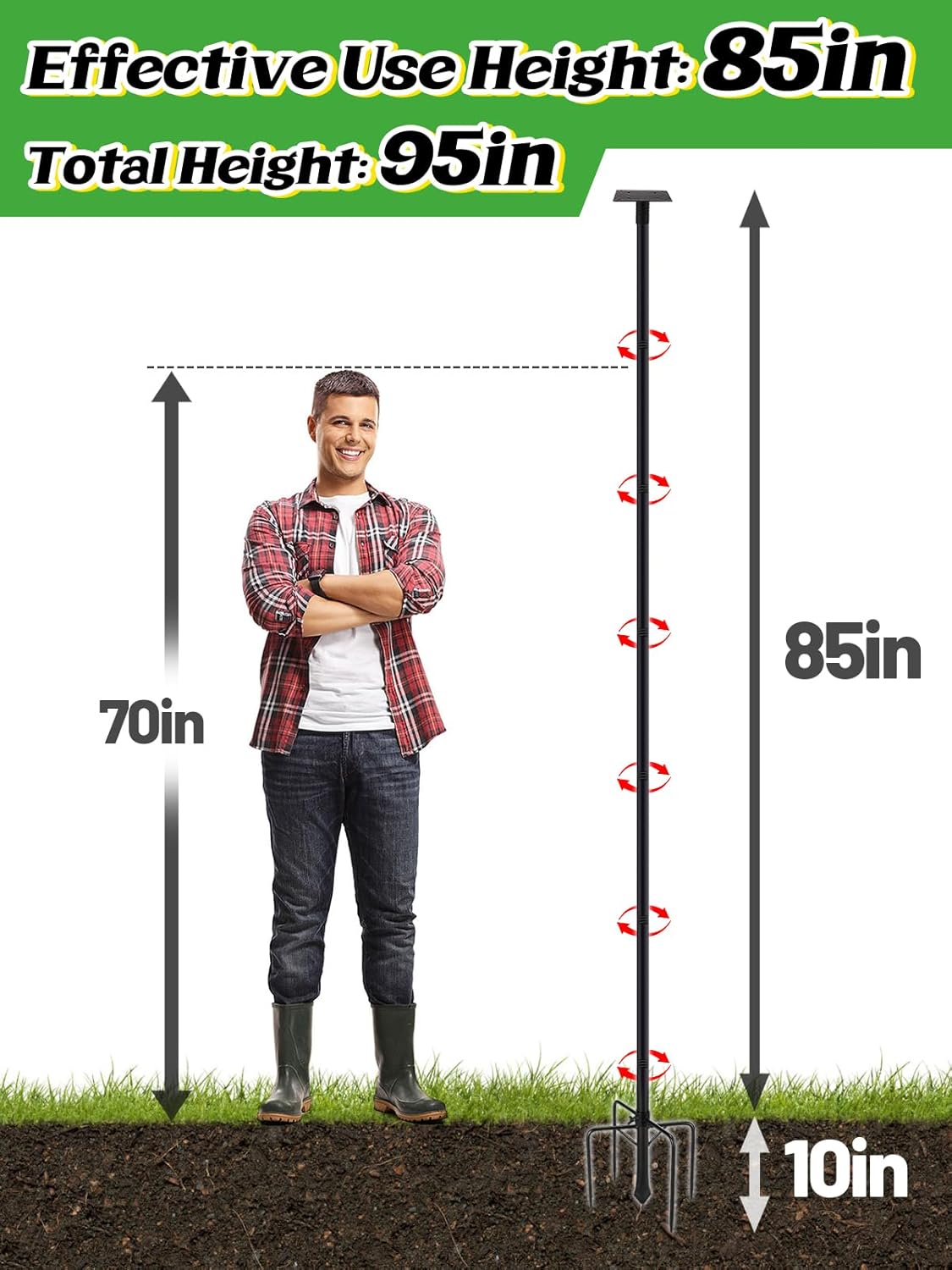 95 Inch Bird Feeder Pole with Squirrel Baffle - Adjustable Height Bird House Feeding Station Stand with Heavy Duty 5-Prong Anchor Shepherds Hook Hanger for Outdoor Garden Birds Watching