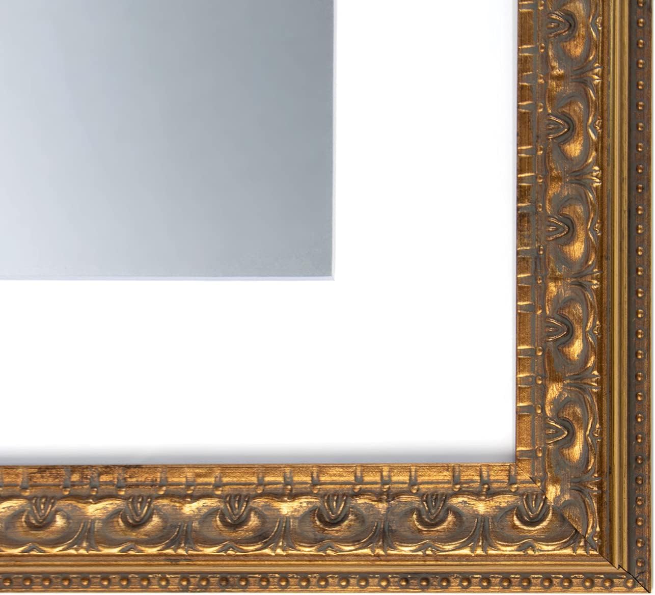 Golden State Art, 11x14 Ornate Finish Photo Frame, with White Mat for 8x10 Picture & Real Glass, Color: Bronze