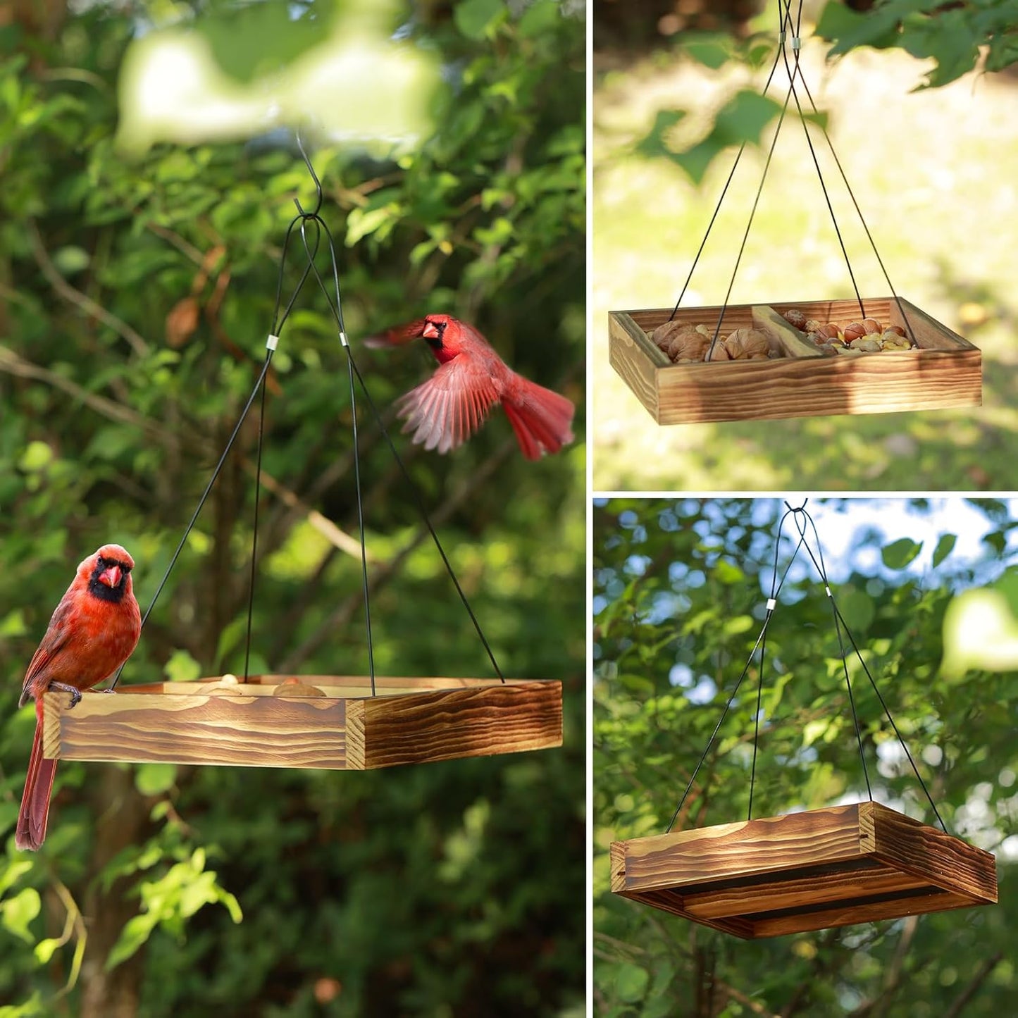 MIXXIDEA Bird Feeder Hanging Tray, Seed Tray Wooden Platform Hummingbird Feeder Hanging Tray Mesh Seed Platform for Garden Yard Outside Decoration Attracting for Wild Birds(Brown-1pk)