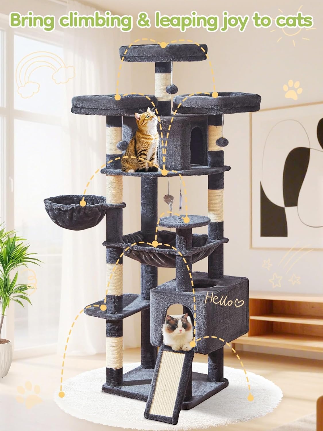 Taoqimiao 76-Inch Cat Tree XXL for Large Cats, Giant Cat Tower with Sc