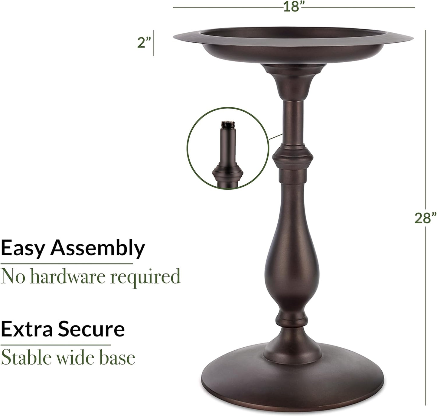 Good Directions Bronze Pedestal Bird Bath, Solid Brass Basin, Durable Aluminum Base, Includes Solar Water Fountain with Multiple Heads