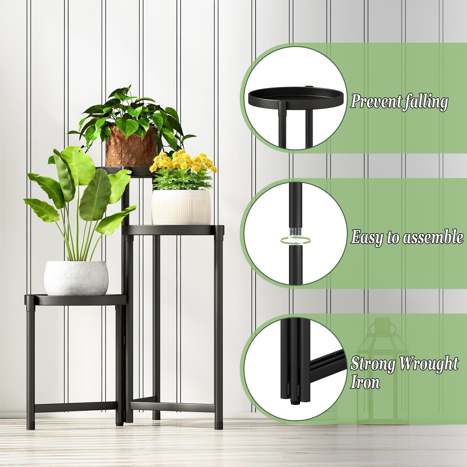Plant Stand indoor outdoor-3 Tier black Tall Metal Flower Pot Holder 9