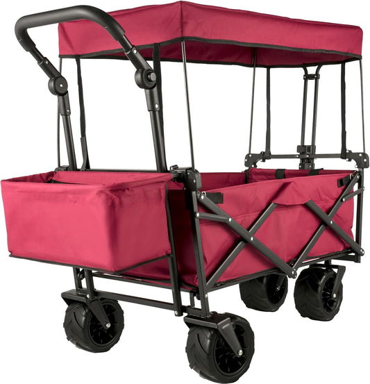 Happbuy Collapsible Wagon with Removable Canopy, 220lbs Heavy Duty Fol