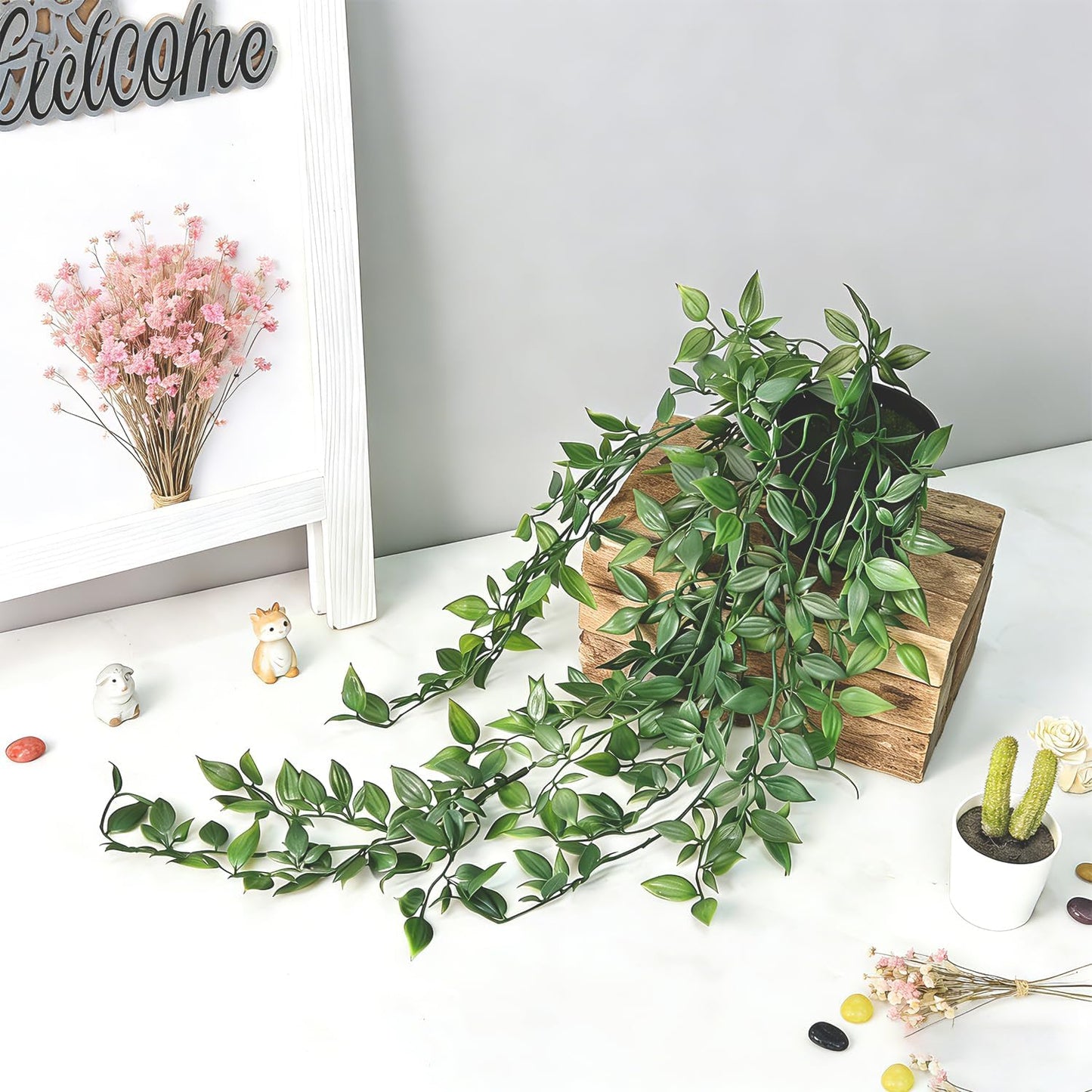 Artificial Hanging Plants,Small Potted Plants Mandala Vine Greenery with Planter for Office Living Room Bathroom Indoor Decor(2 Pcs)