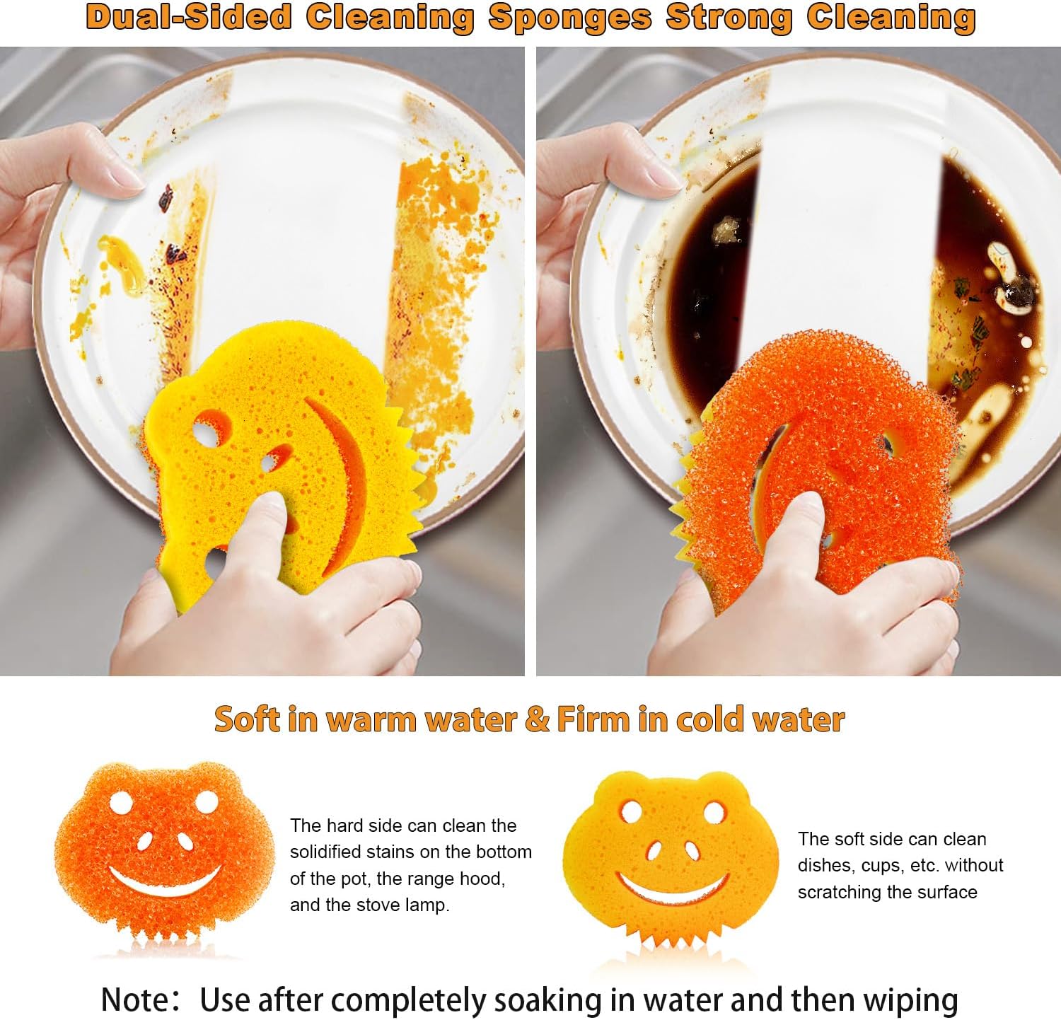 SmilePowo 5 Pack Scrub Sponge, Dual-Sided Temperature Controlled Kitch