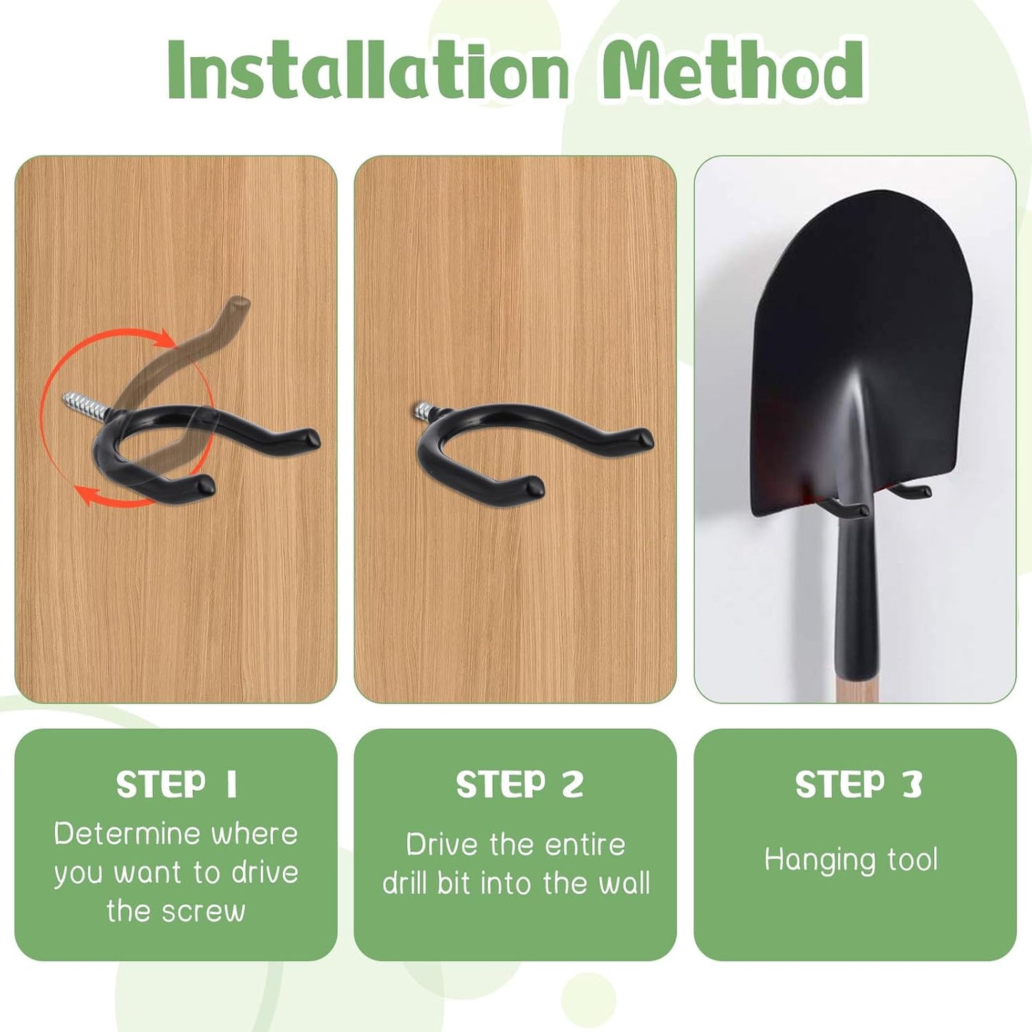 4PCS Screw in U Shaped Hook, Wall Mount Garage Storage Organizer Hanger U Hooks with Box for Hanging Garden Tools, Black