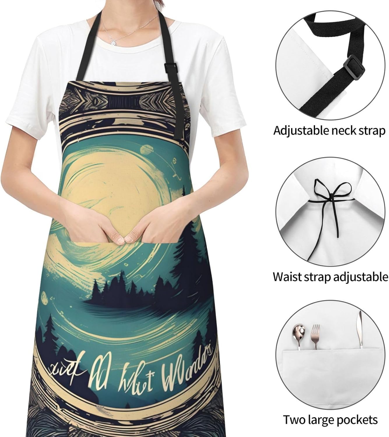 Not All Who Wander Are Lost 1 print Waterproof chef's apron with pocke