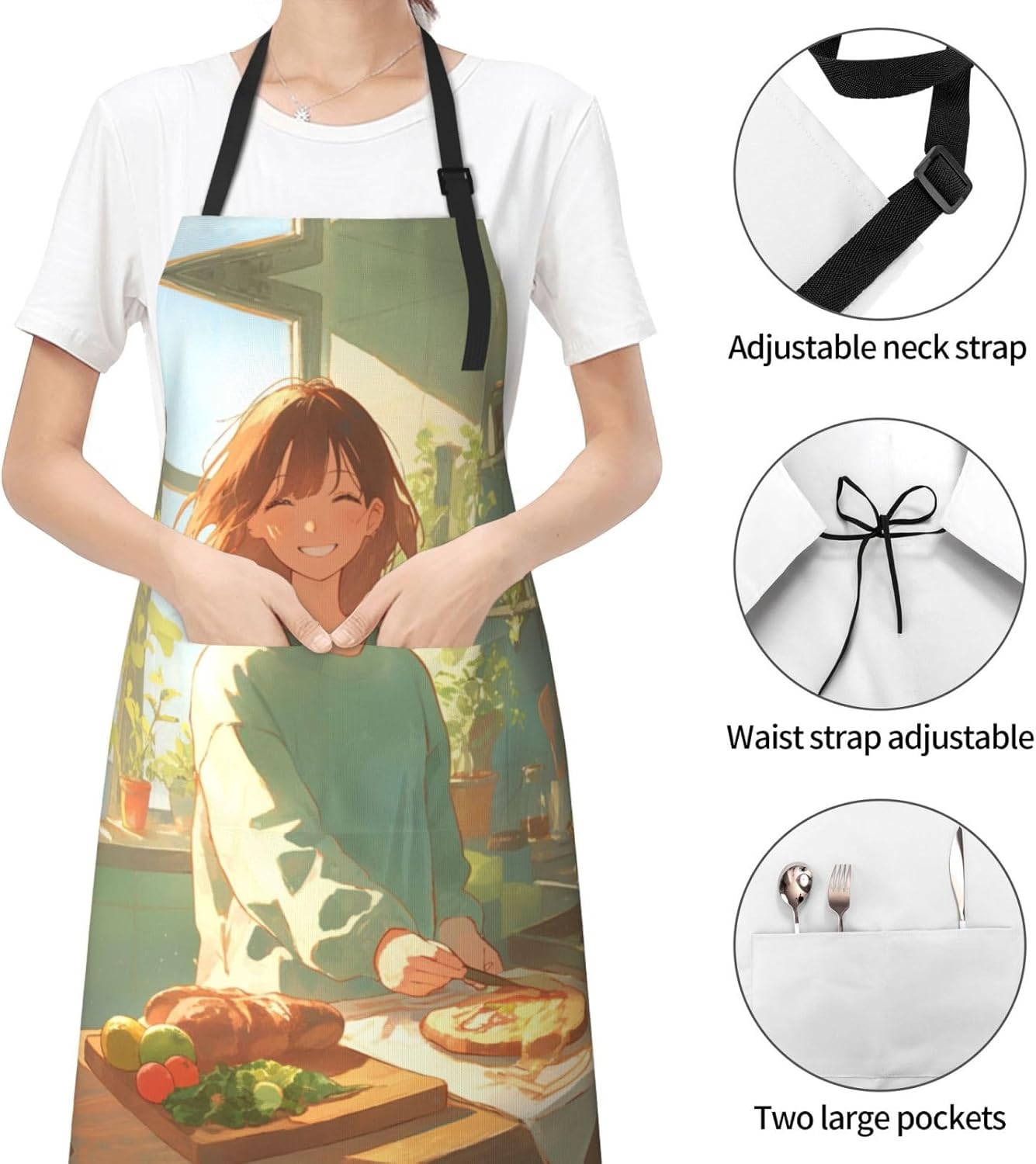 Beautiful Breakfast print Waterproof apron with pocket adjustable cooking apron for adult kitchen bibs to bake
