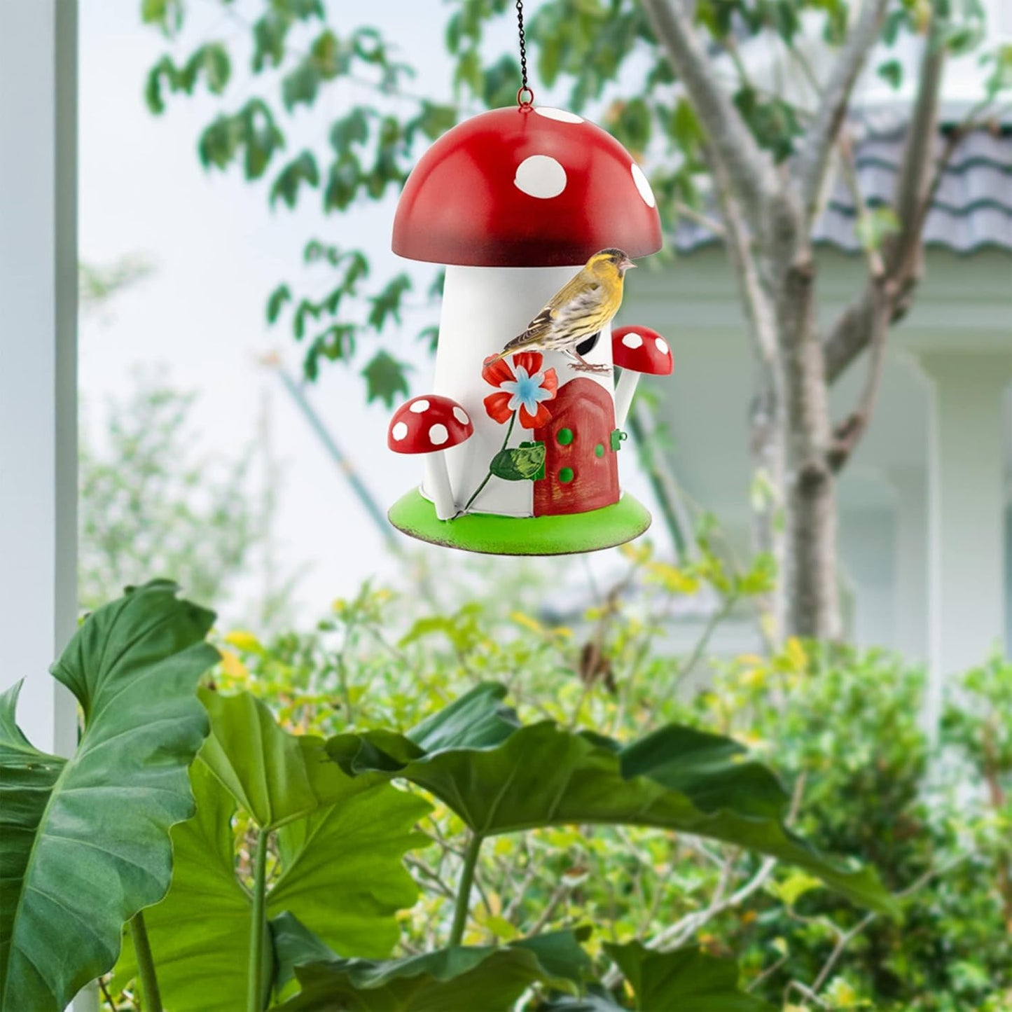 Mushroom Shaped Birdhouse; Songbird Nesting Galvanized Iron Colorful Mushroom Bird House