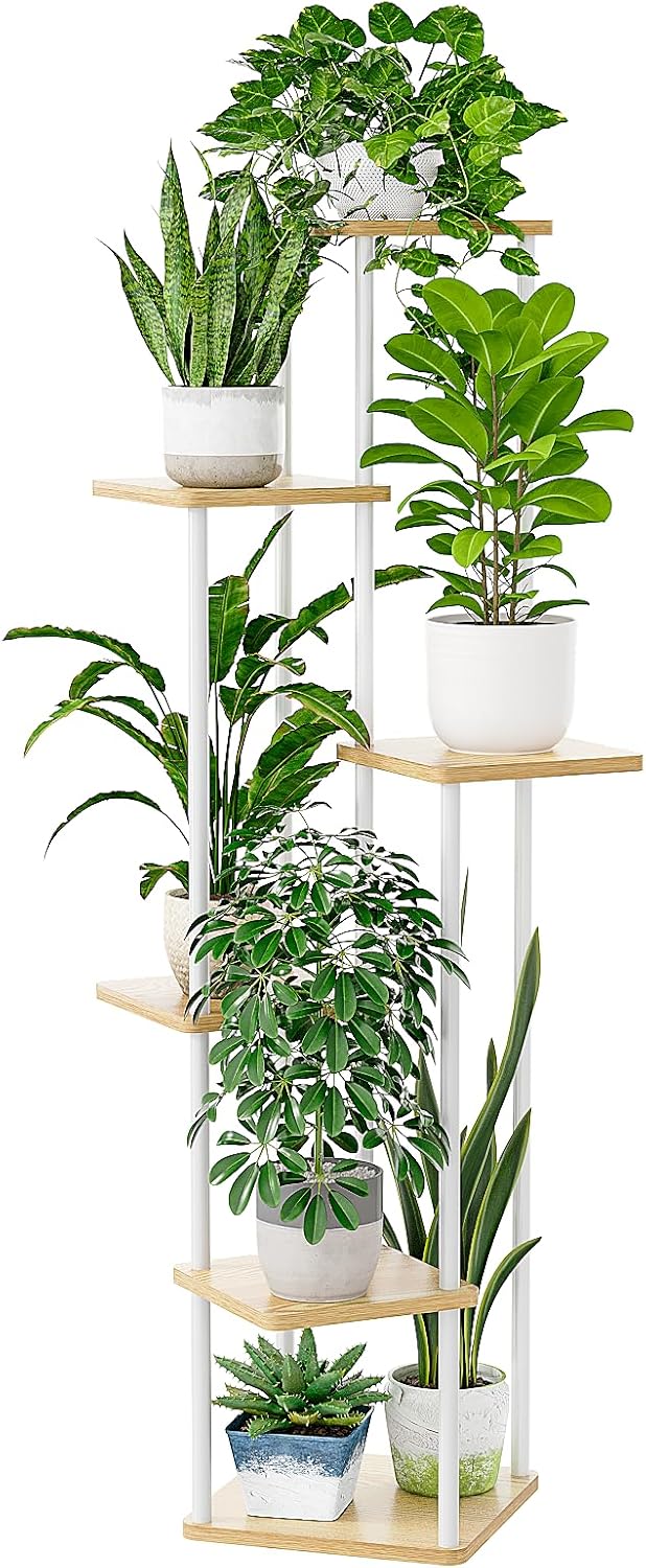Bamworld White Plant Stand Indoor 6 Tier Metal Plant Shelf for Multipl
