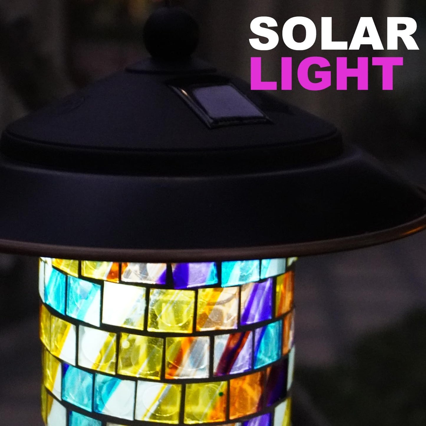 Solar Bird Feeder with Stained Glass, Easy Clean and Top Fill, Adjustable Feeder with Sturdy Wire and Roof, Plastic, for Garden, Backyard, Terrace(1.5lbs/Diamond)