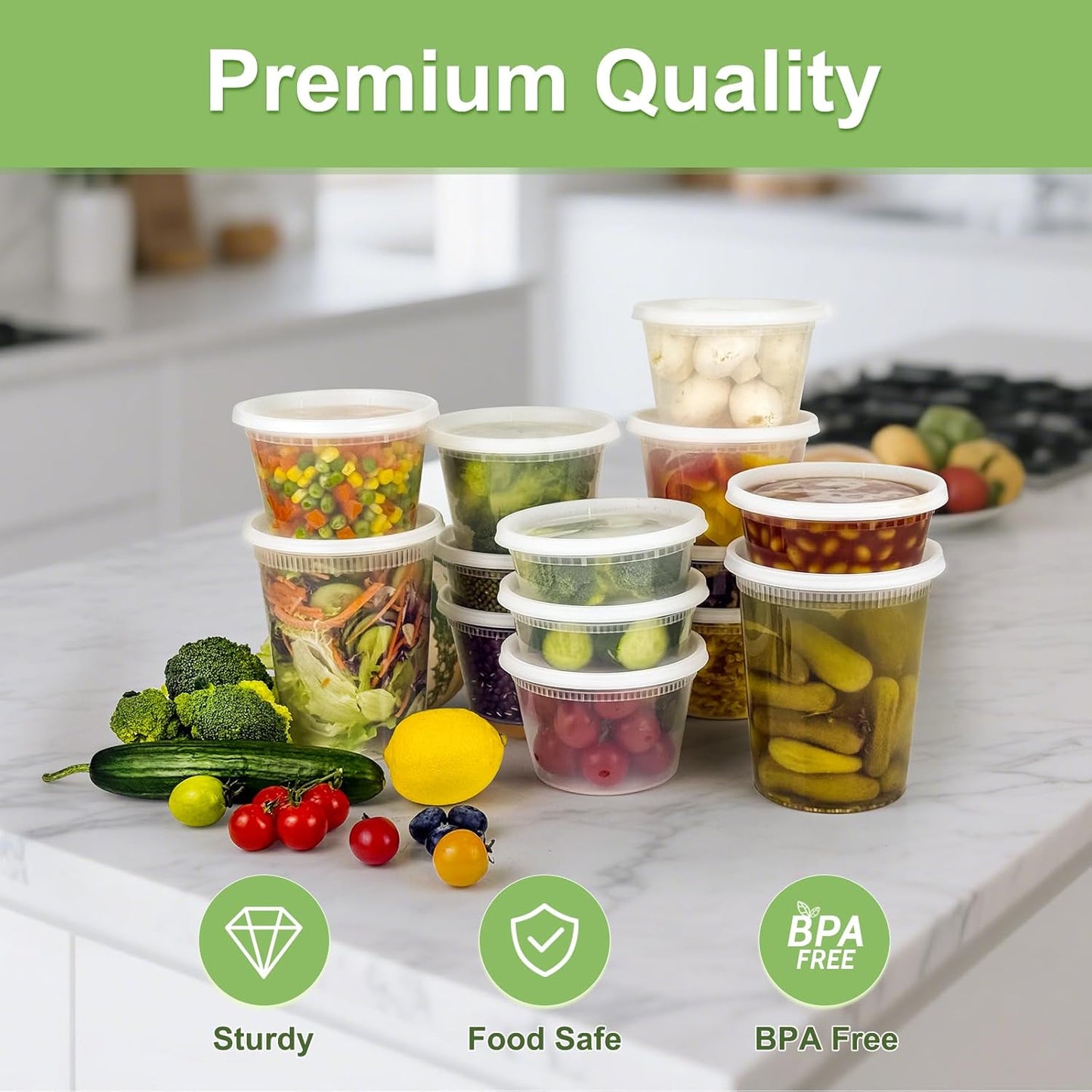60 Sets (120-Piece) Deli Containers with Lids, 32/16/8 oz X 20 Set Eac