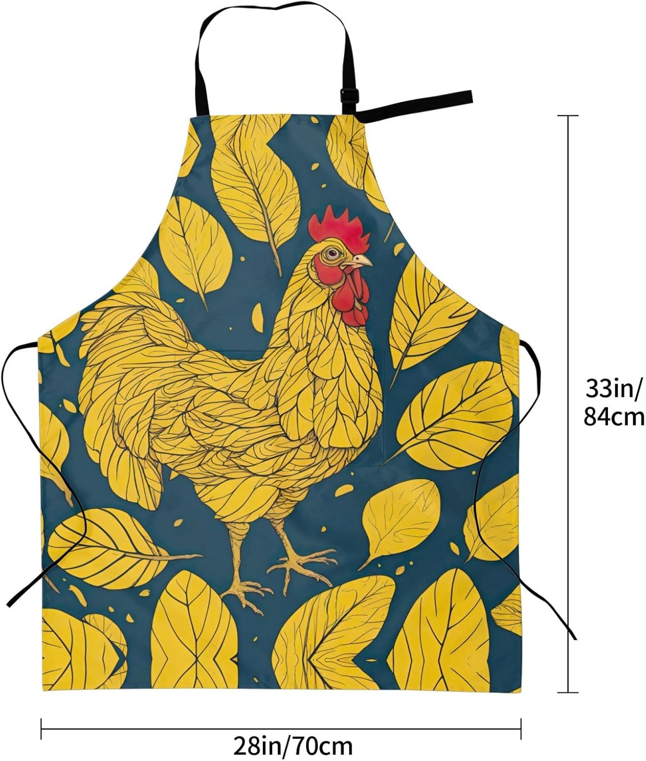 yellow leaves chicken print Waterproof chef's apron with pocket apron for kitchen cooking baking barbecue and gardening