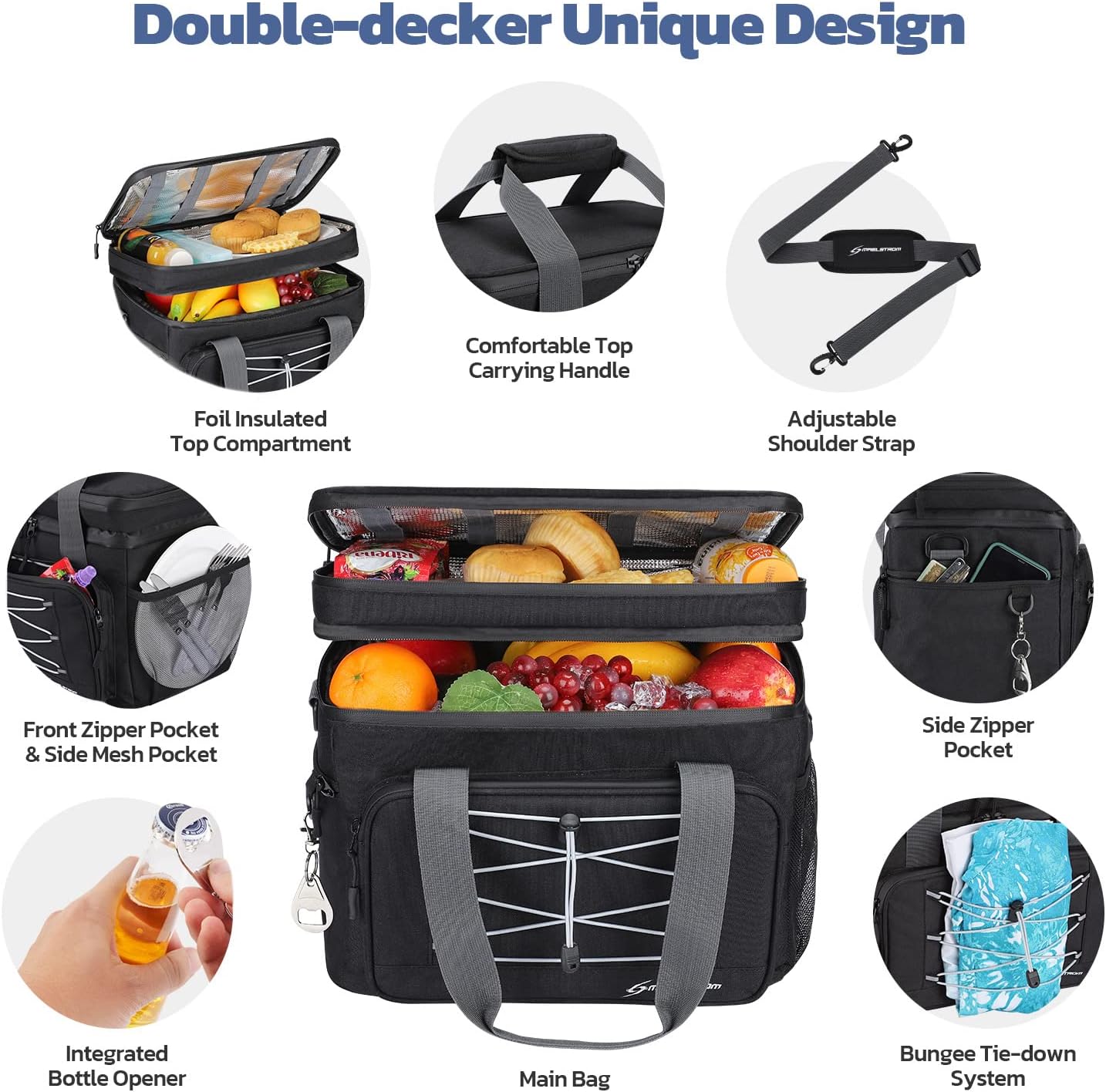 MacSports Collapsible Outdoor Utility Wagon with Folding Table and Drink Holders, Gray and Maelstrom Soft Beach Cooler Bag, Portable Collapsible Soft Sided 30 Cans Leakproof Camping Travel Lunch Cooler Bag for Grocery Shopping,Kayaking