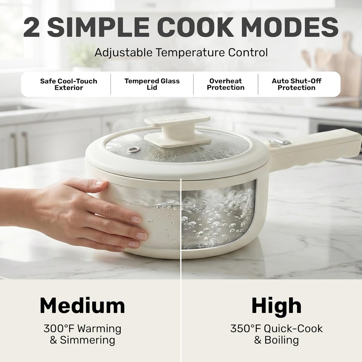 PRO 2.5L Electric Hot Pot with Lid & Steamer, All in 1 Non Toxic Ceramic Cooker Skillet Hotpot and Deep Fryer Pot for Ramen, for Dorms, Camping, RVs, Adjustable Temp. - New Improved 2026 Model