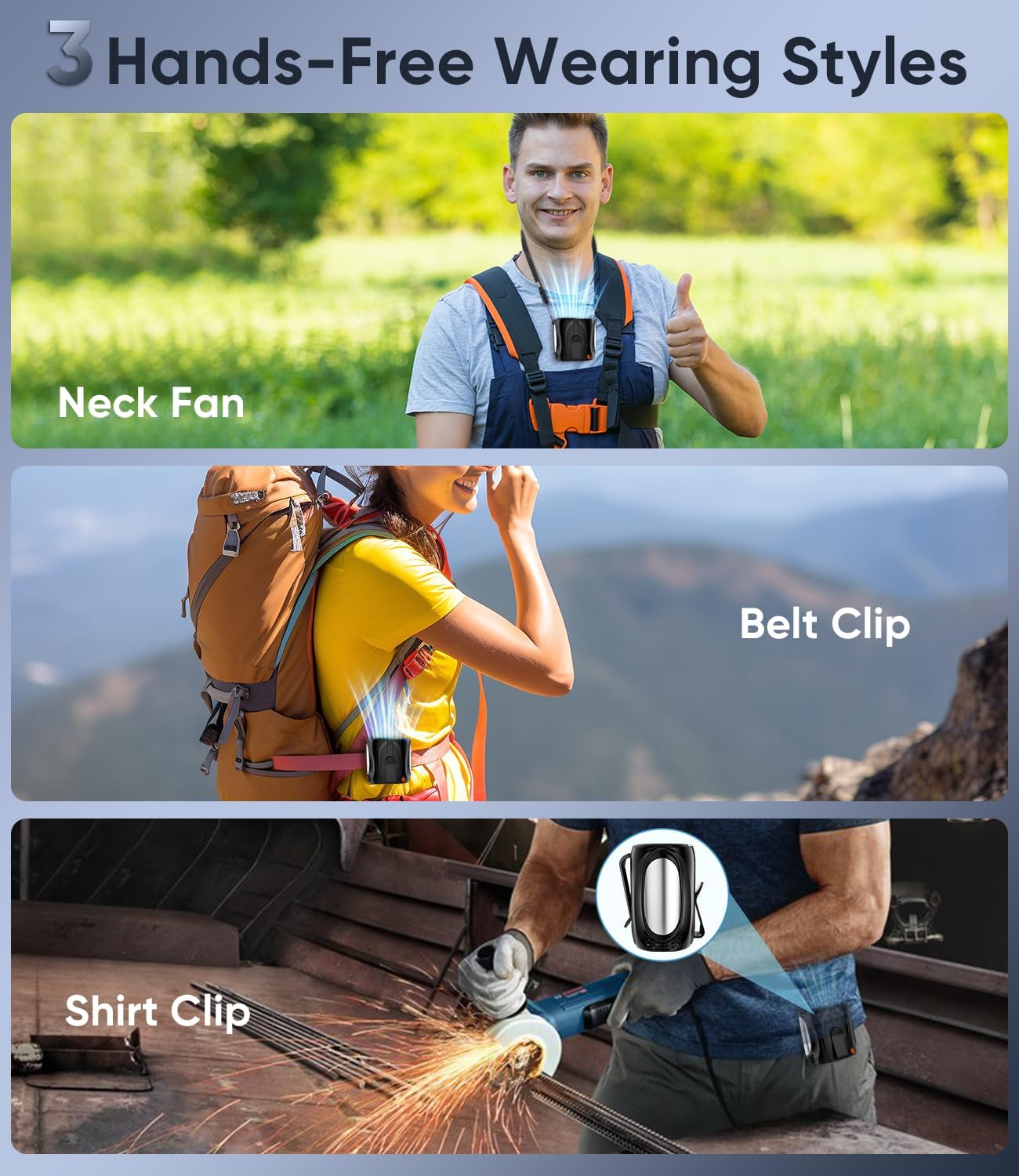 AI Portable Waist Fan, 6 Speeds 16000RPM Strong Turbo Airflow, 40H Max Cooling Battery Powered Personal Fan Rechargeable, Hands-Free Shirt/Belt/Neck Fan for Work, Outdoor, Travel, Gift for Men