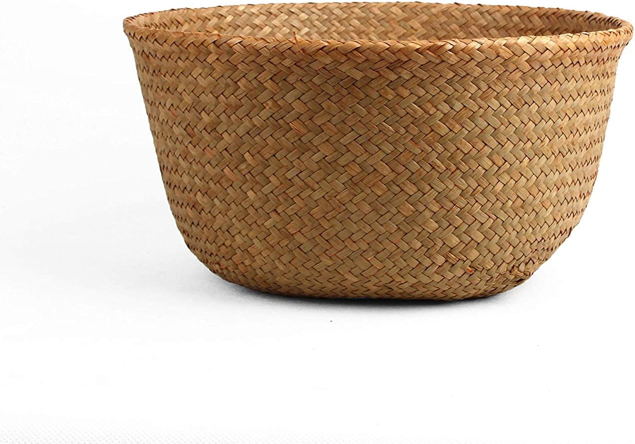 Woven Seagrass Belly Basket for Storage, Plant Pot, Laundry, Picnic and Grocery Basket with Handle (Large, Original)