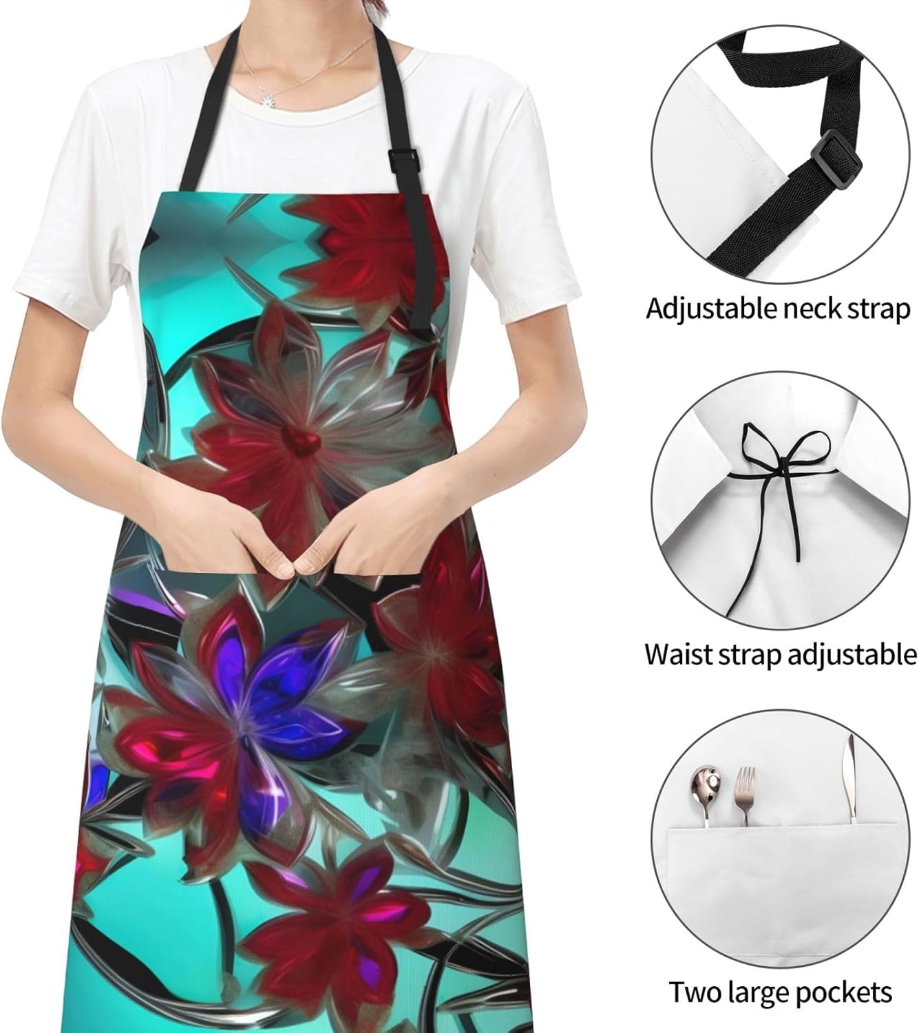 flower stained glass print Waterproof chef's apron with pocket apron f