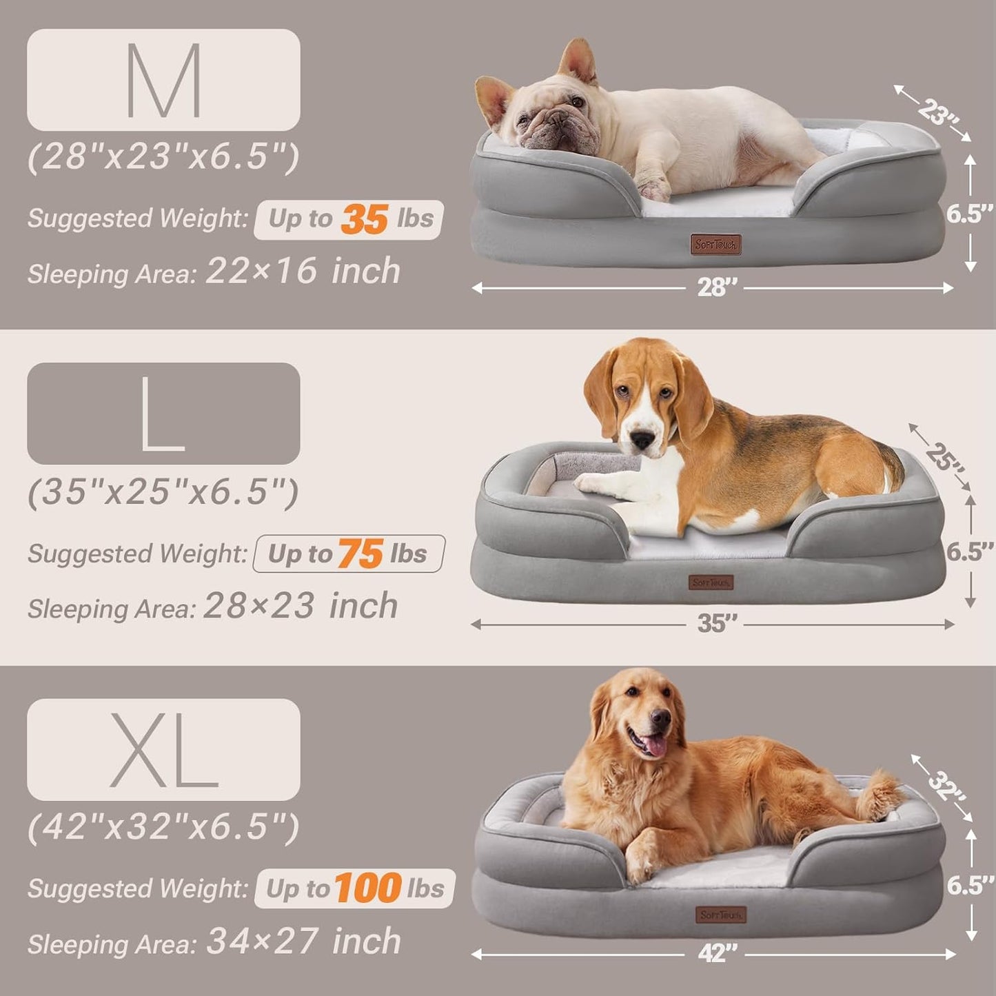 Soft Touch Orthopedic XL Dog Bed for Large Dogs with Faux Fur Top, Wat