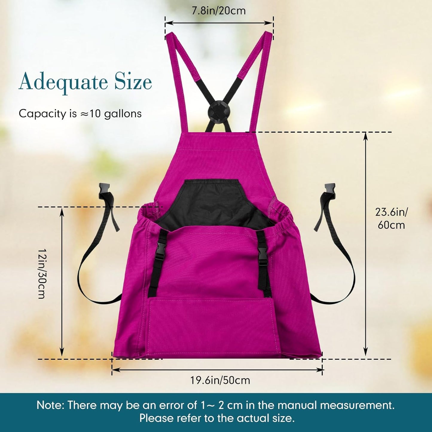Cuffbow 2 Pack Harvest Gardening Aprons with Pockets for Women & Men Garden Picking Apron with Fast-release Buckle for Fruit Picking & Harvesting Gardening Tool Gifts for Mom Dad(fuchsia & turquoise)