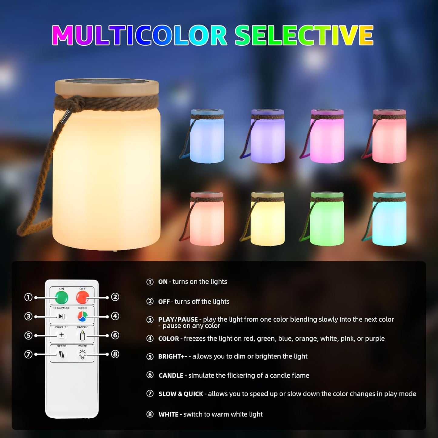 uuffoo Solar Table Lamp Lantern LED Outdoor Cordless IP44 RGB and Warm White Dimmable for Patio Camping Restaurant Terrace