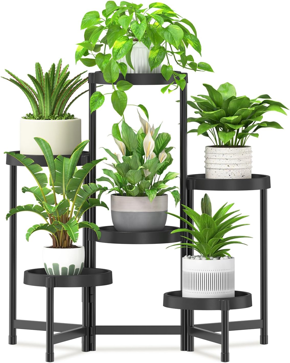 iDavosic.ly 6 Tier Folding Plant Stand Indoor Outdoor with Plastic Tra