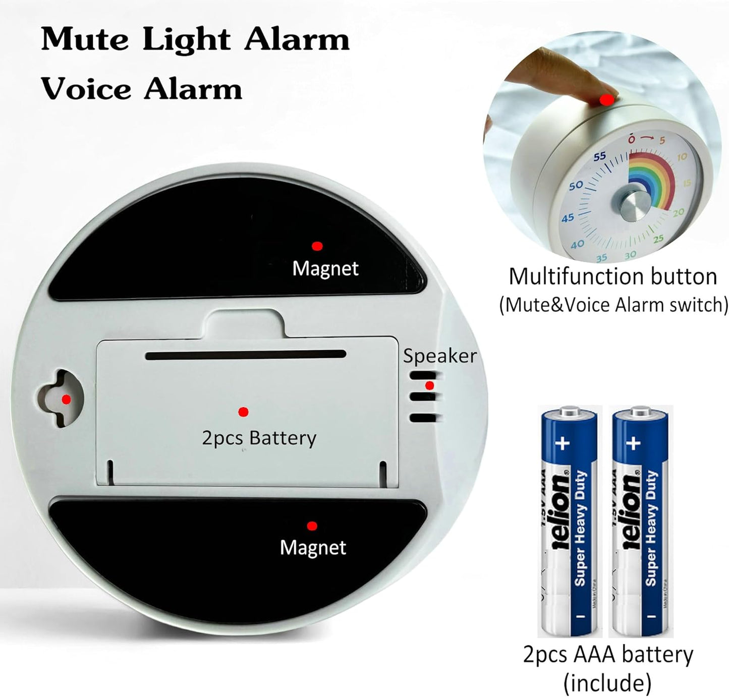 Visual Timer, Kitchen Timer Rainbow Disk 60 Minute Countdown Timer for
