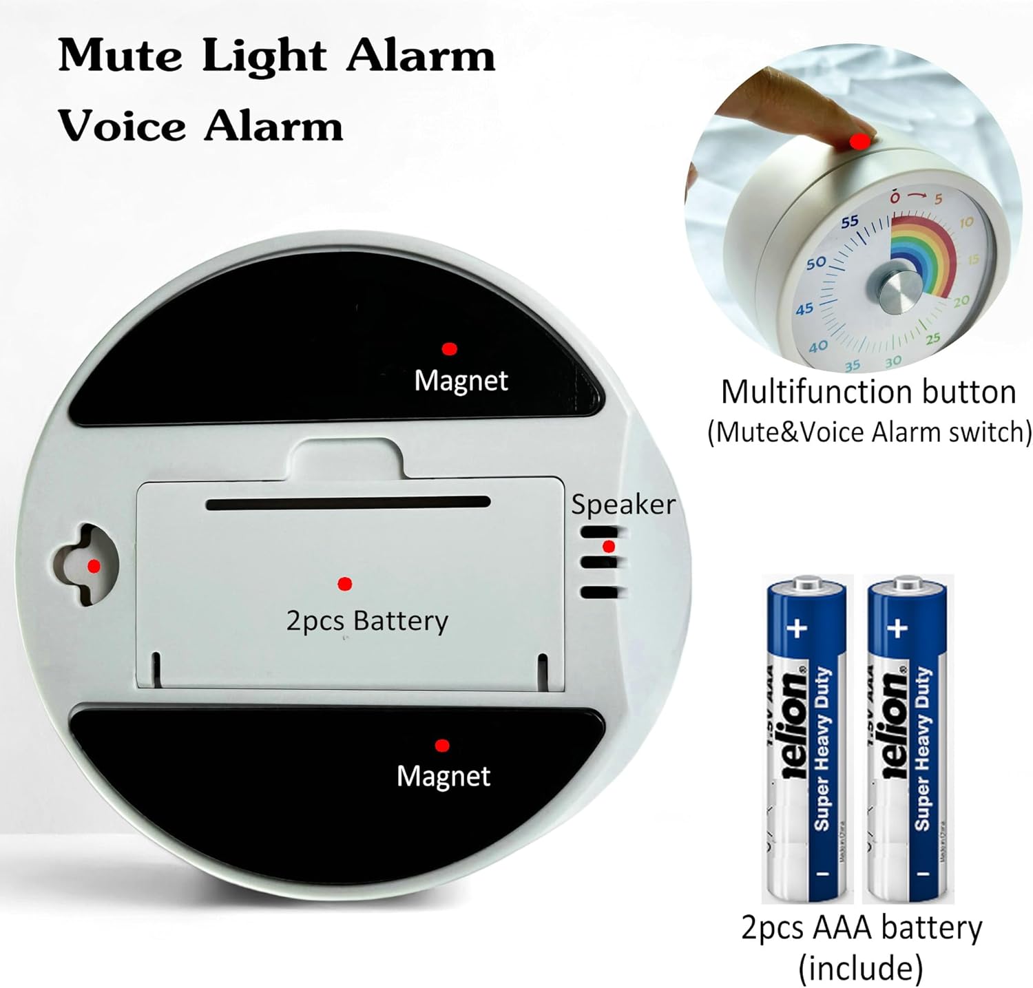 Visual Timer, Kitchen Timer Rainbow Disk 60 Minute Countdown Timer for