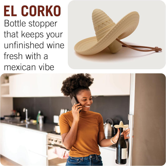 Silicone Wine Stopper/Fun Sombrero shaped cap seals bottle and keeps w