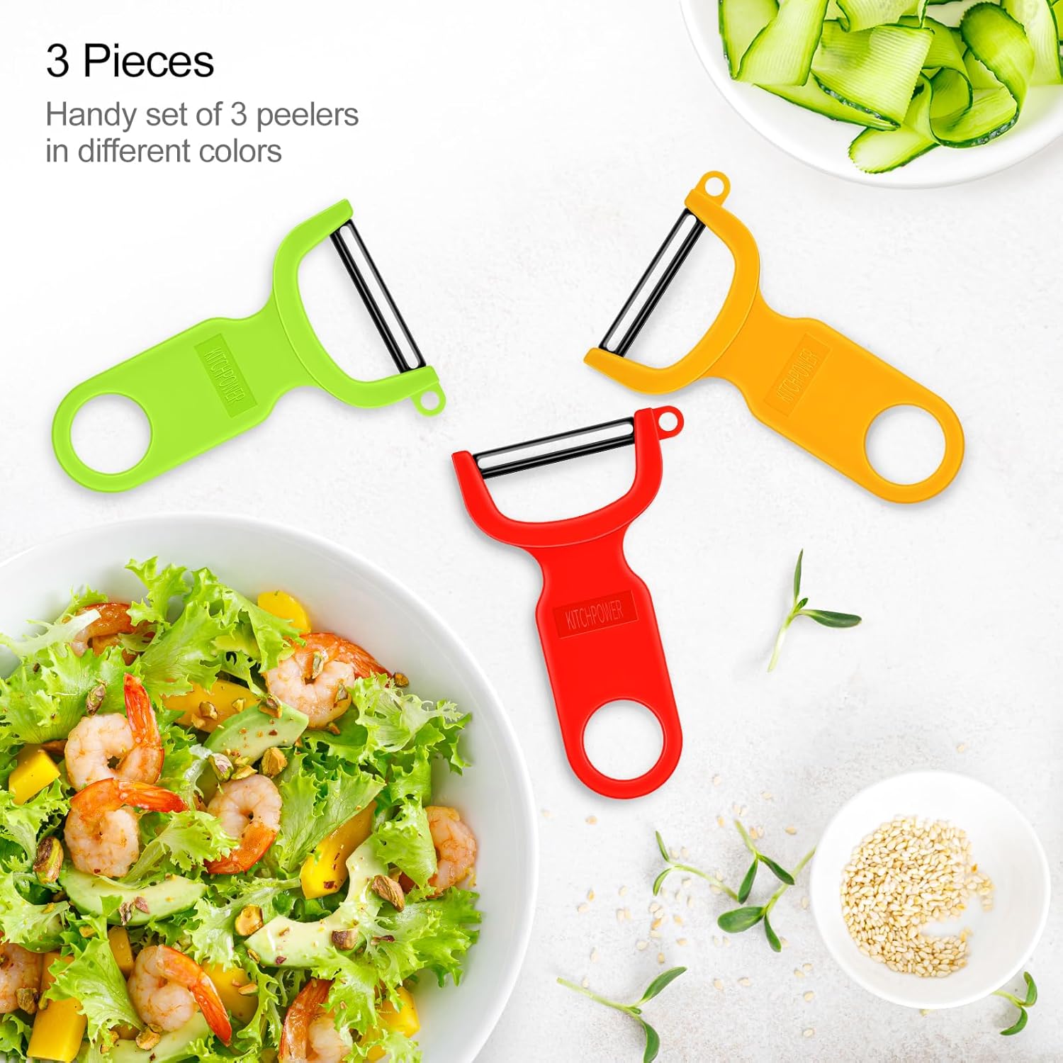 Original Vegetable Fruit Peeler Carbon Steel Blade 3 Pack Red/Green/Ye