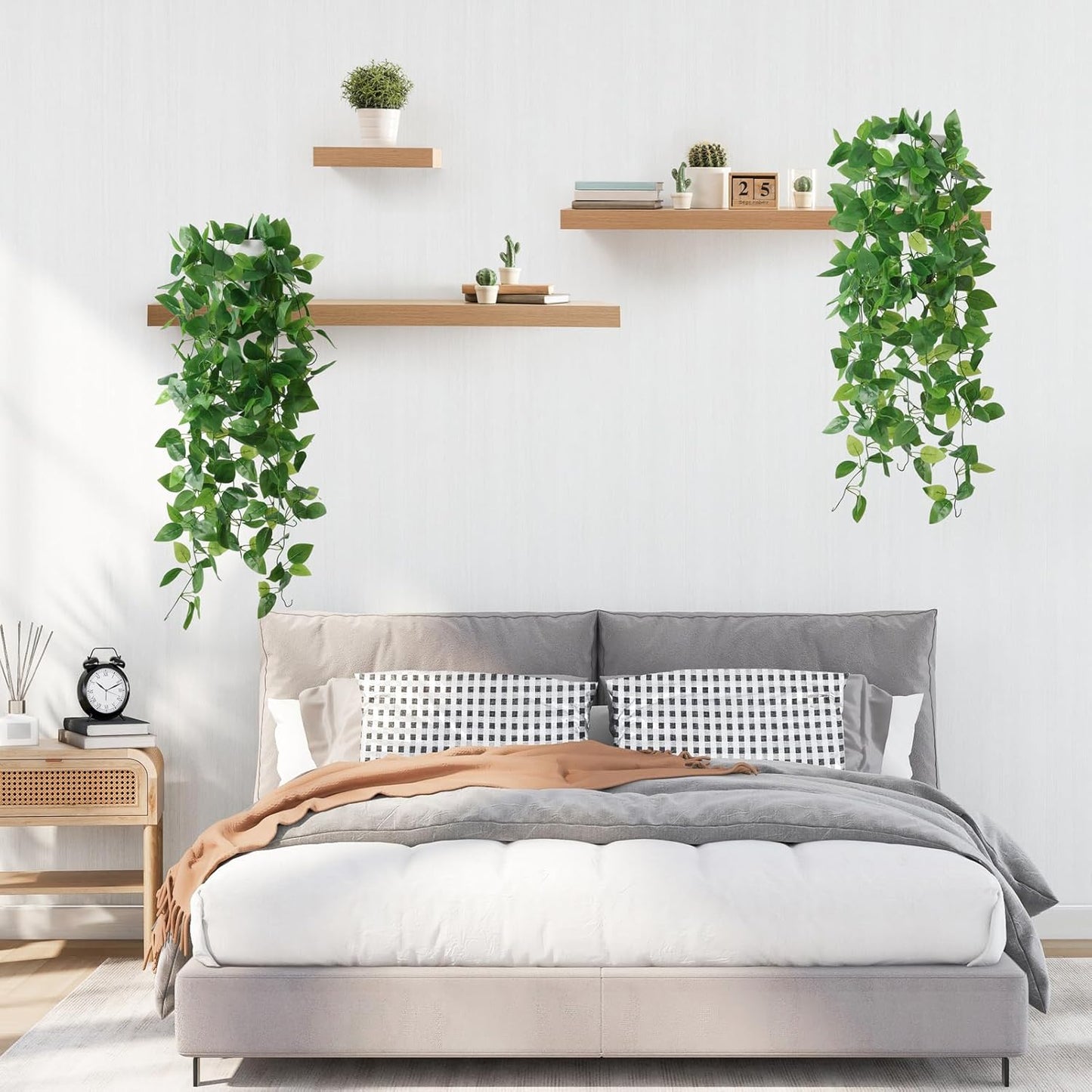Artificial Hanging Plants with Boho Macrame Plant Hanger - Fake Ivy Vines in Pot for Wall, Bedroom Home Faux Greenery for Indoor Outdoor Decor (1 Pack)