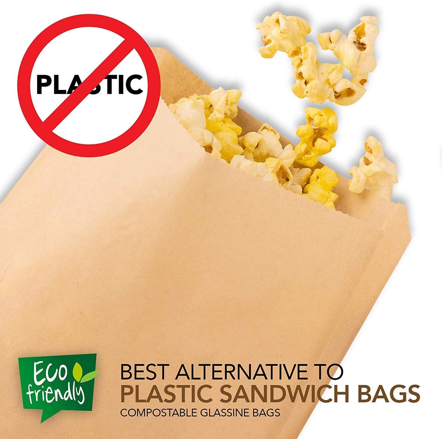 Paper Sandwich Bags Kraft Brown (200 Pack), Commercially Compostable Food Grade Unbleached Kraft Paper for Bakery, Cookies, Treats, Snacks, Sandwiches